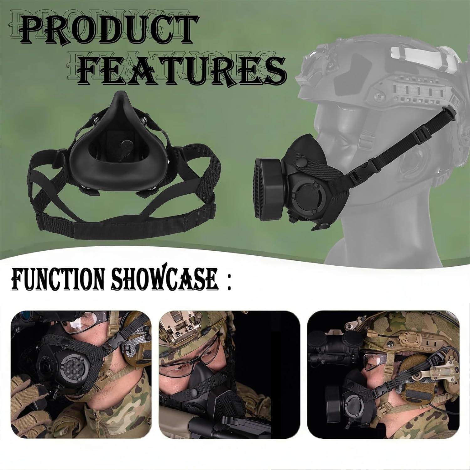 Multifunctional Tactical Helmet Half-Face Mask, Replaceable Filter Dust Mask, Suitable for Outdoor Airgun, Paintball and Other Tactical Activities