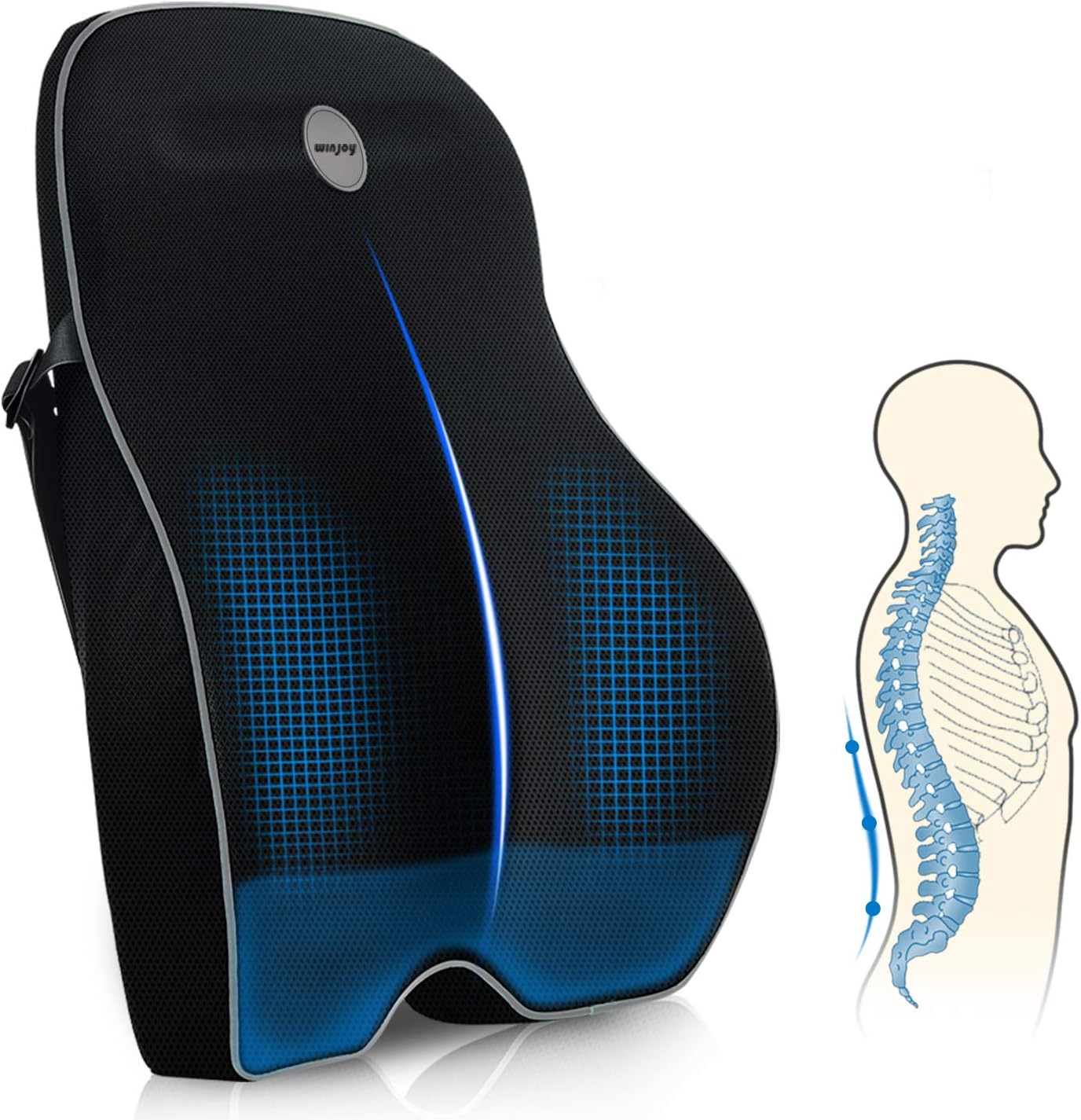 Lumbar Support Pillow for Office Chair, Memory Foam Ergonomic Orthopedic Backrest Back Cushion Pillow for Wheelchair, Car, Computer and Desk Seat-Lower Back Pain Relief