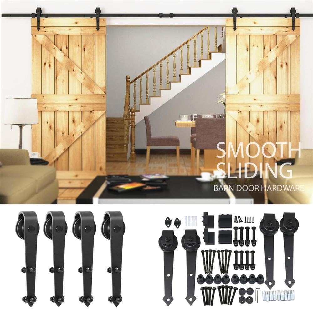 Go2buy 12FT Wood Double Sliding Barn Door Hardware Closet Track Kit Set