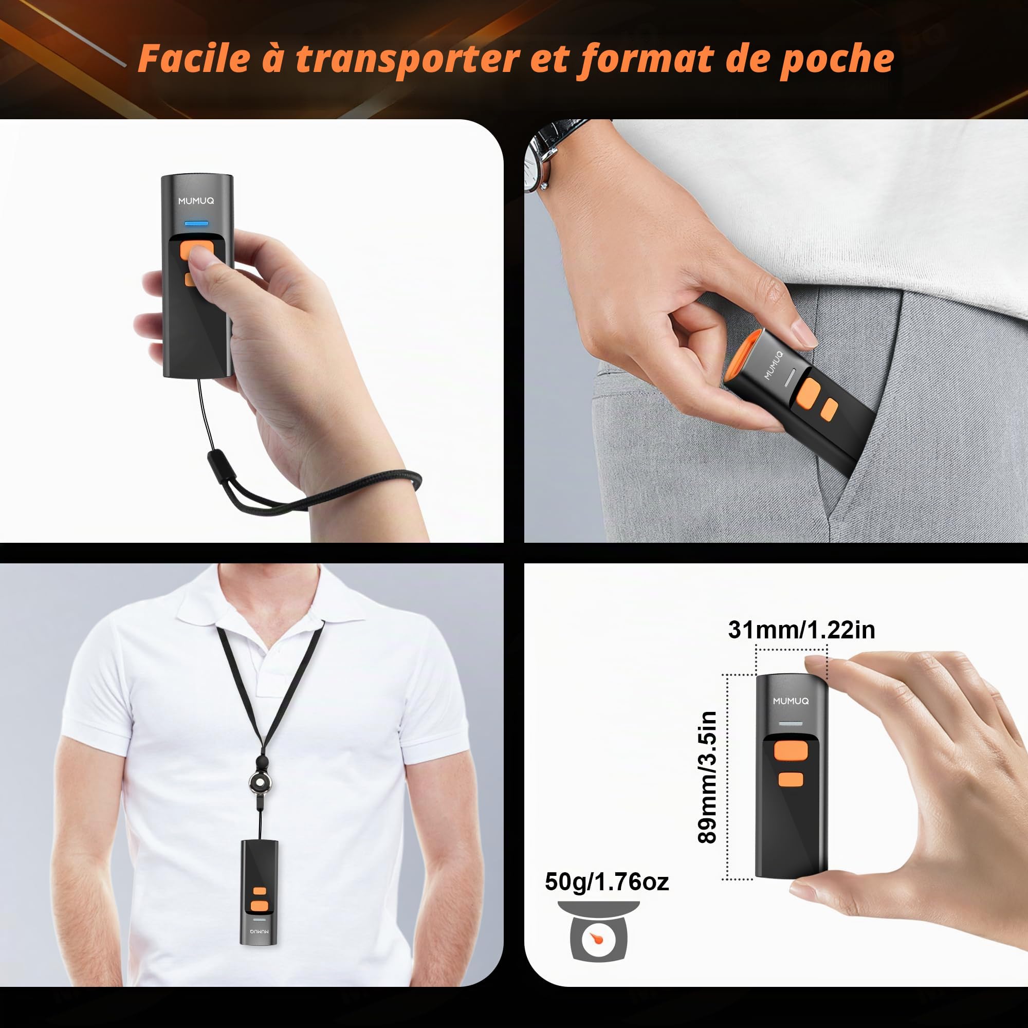 Lecteur Code-Barre Douchette sans Fil Mini, Scanner 1D 2D QR, Connexion 3-en-1 (Bluetooth 5.2/2.4GHz/USB), Compatible avec Windows PC, Mac, iOS, Android, Tablettes - avec Station de Charge