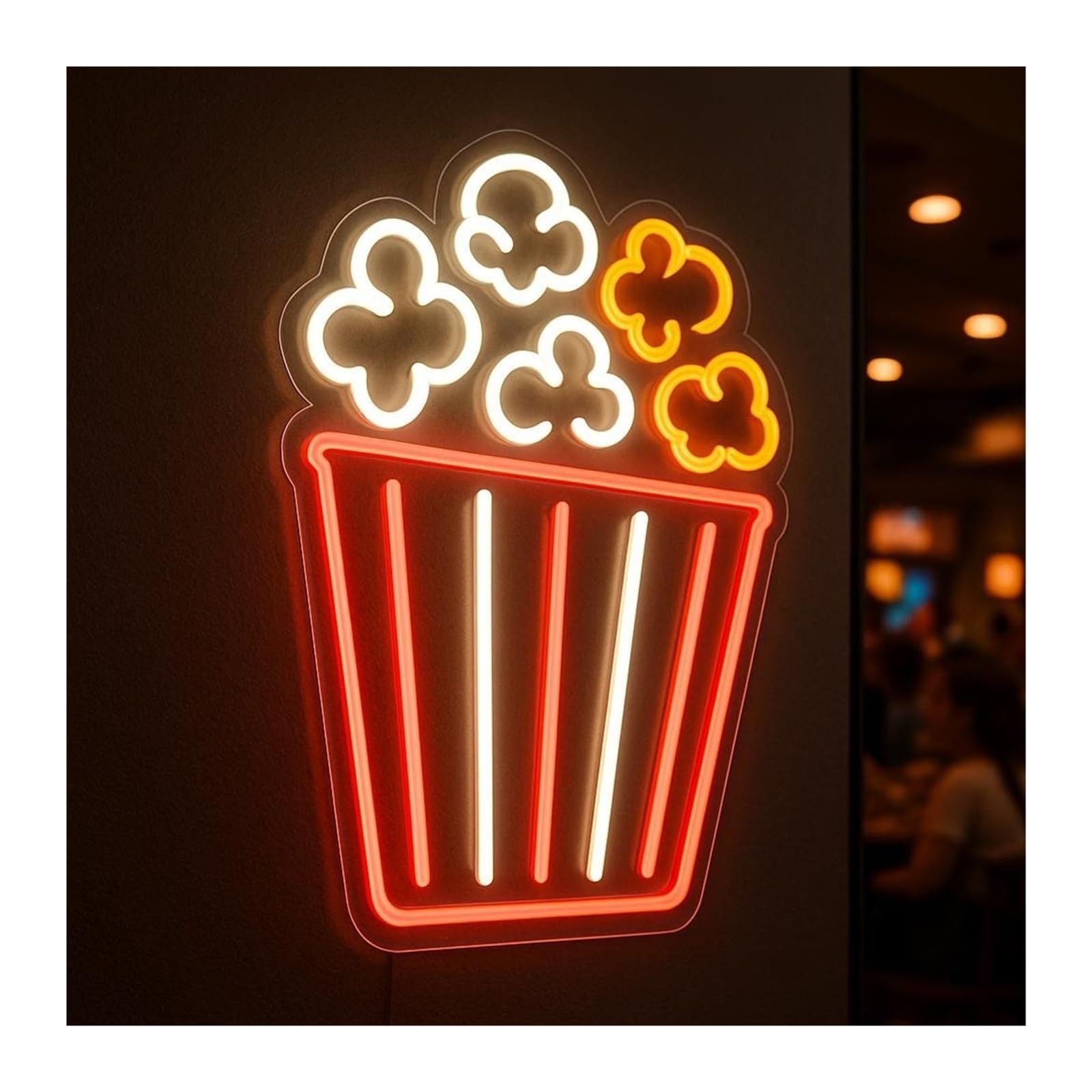 RONGCH Hanging Art Signs Popcorn Neon Sign for Cinema Gameroom Bedroom Birthday Party Bar Livingroom Wall Decor 48cm
