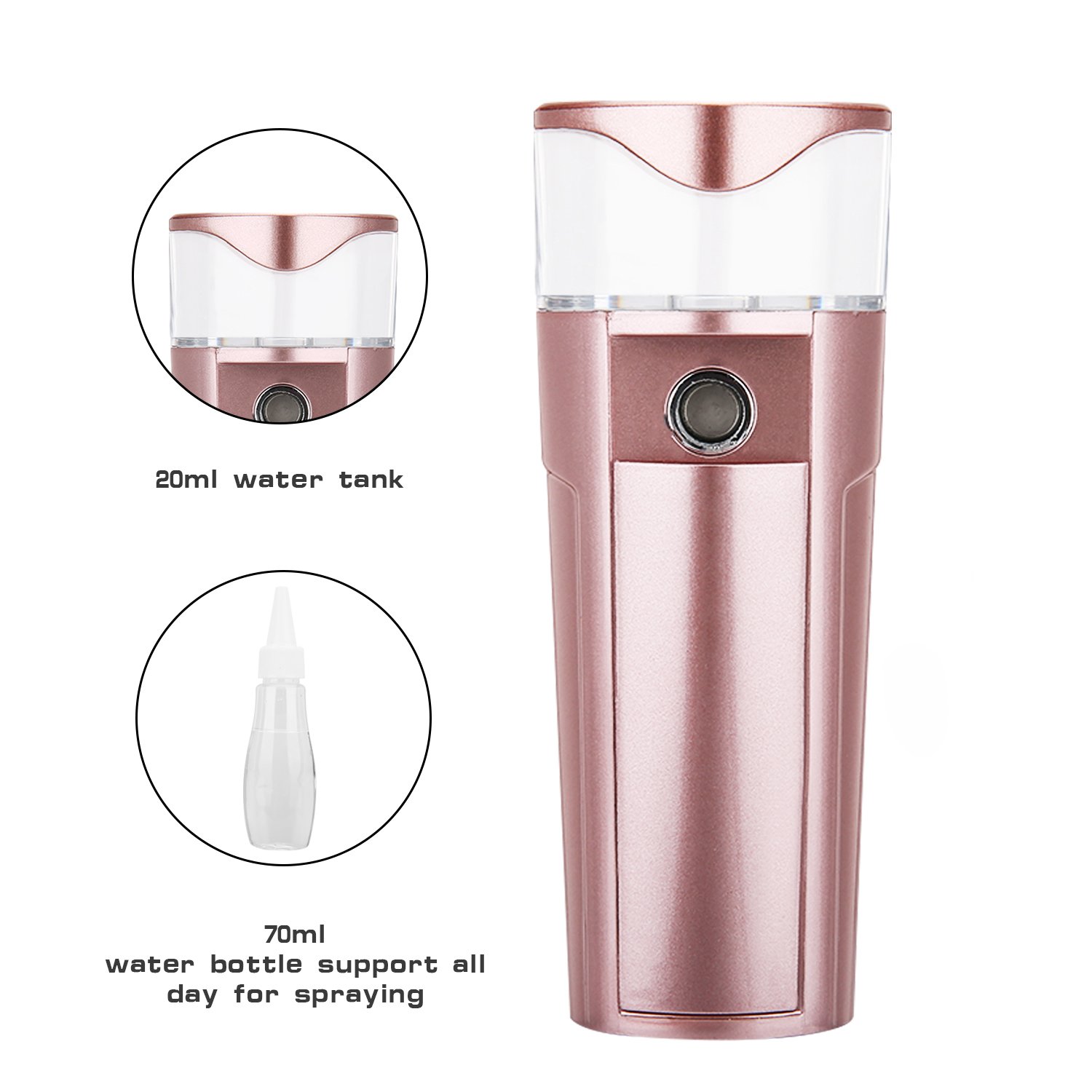 Nano Mist Sprayer, Wochuan Nano Facial Steamer,Cool Mist Facial Mister,Beauty Sprayer,USB Rechargeable with power bank,Portable & Mini Electronic Hydrating Sprayer Rose Gold