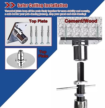 Dancing Pole,Fitness Permanent Fixed Dance Pole, 7-12 Ft Adjustable Silver Dancing Pole Spinning and Static Dance, Safety & Stability Home Party Stripper Pole (Color : Height 2.23-3.74m(7.3f