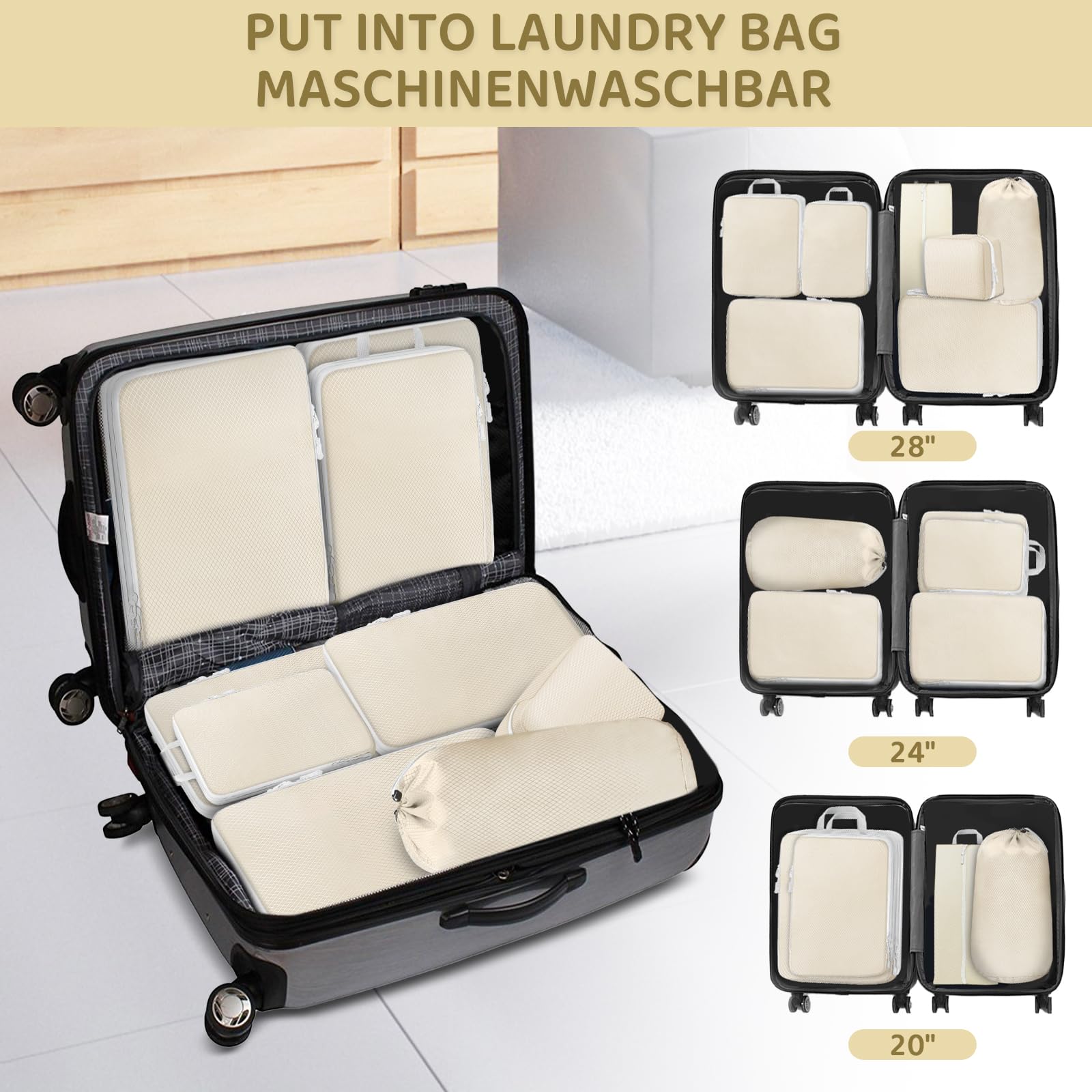 Set Organizer Valigia 7 Pezzi - Sacchetti Compressione Salvaspazio Per Viaggi, Nero - Foto 8