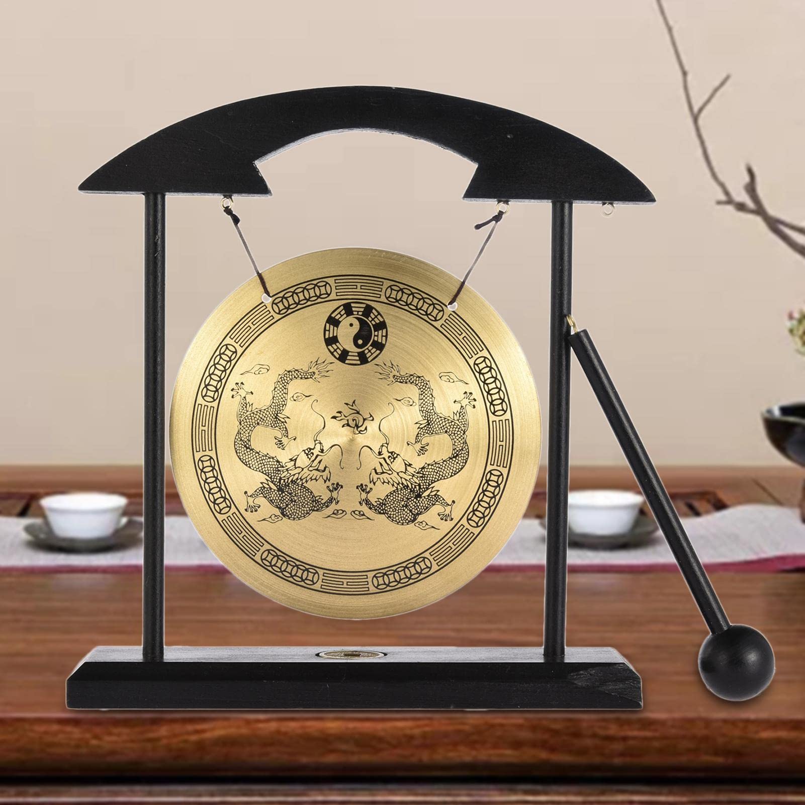 Wind Gong – Gong facile da pulire con martello e supporto, comodo strumento per la guarigione del suono, strumento per la cura del suono, strumento per l'apprendimento orientale, 4,92 in