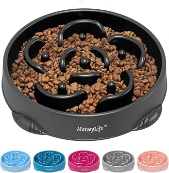MateeyLife Dog Bowls, Slow Feeder Dog Bowl, Anti-Choking Puzzle Interactive Dog Slow Feeder Bowl for Large Dog, Dog Bowls to Slow Down Eating, Large Dog Bowl Black 4 Cups10.43 In