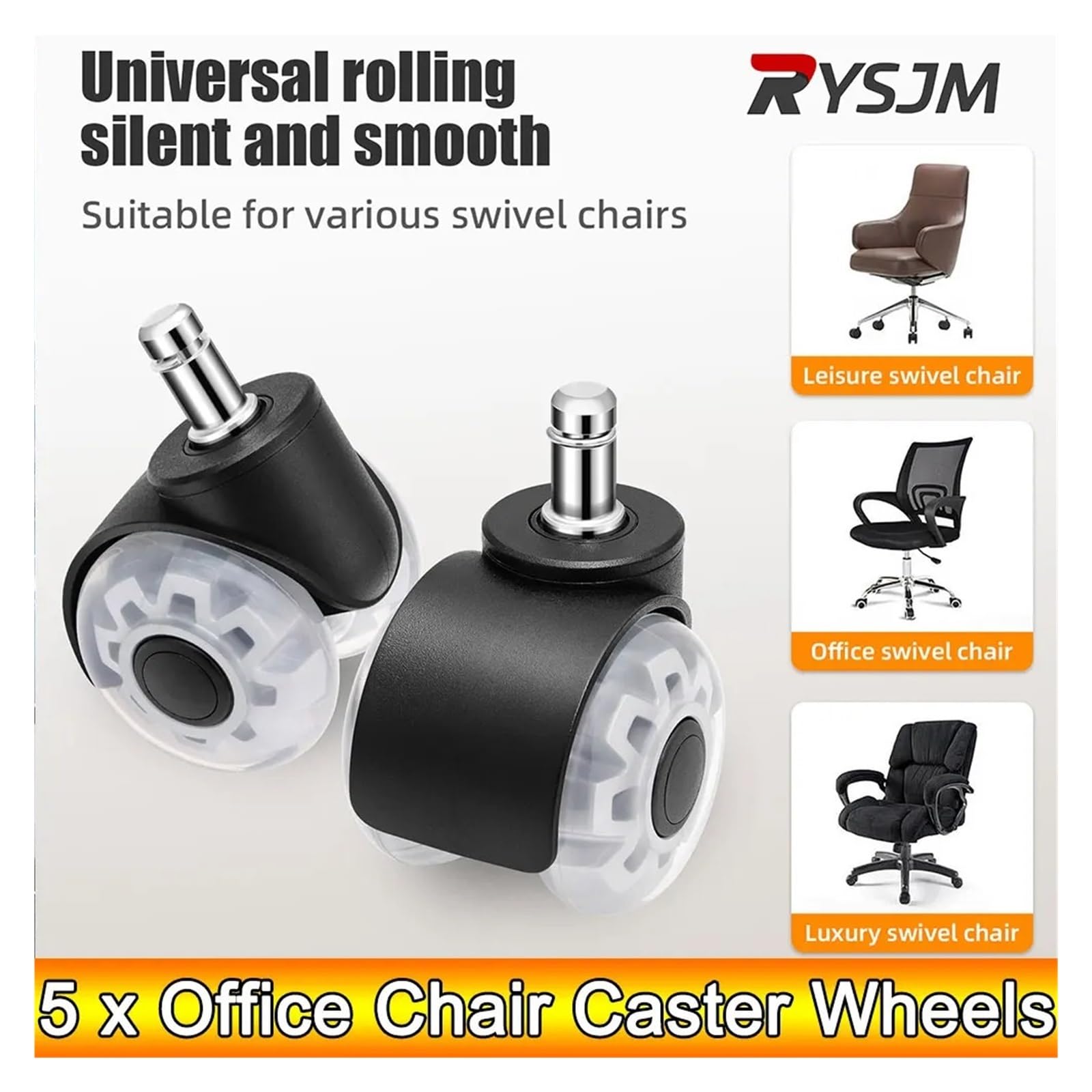 AD 5PCS Rueda silenciosa universal for silla de oficina | Ruedas giratorias de goma suaves y seguras for muebles, ruedas for sillas for escritorio y oficina