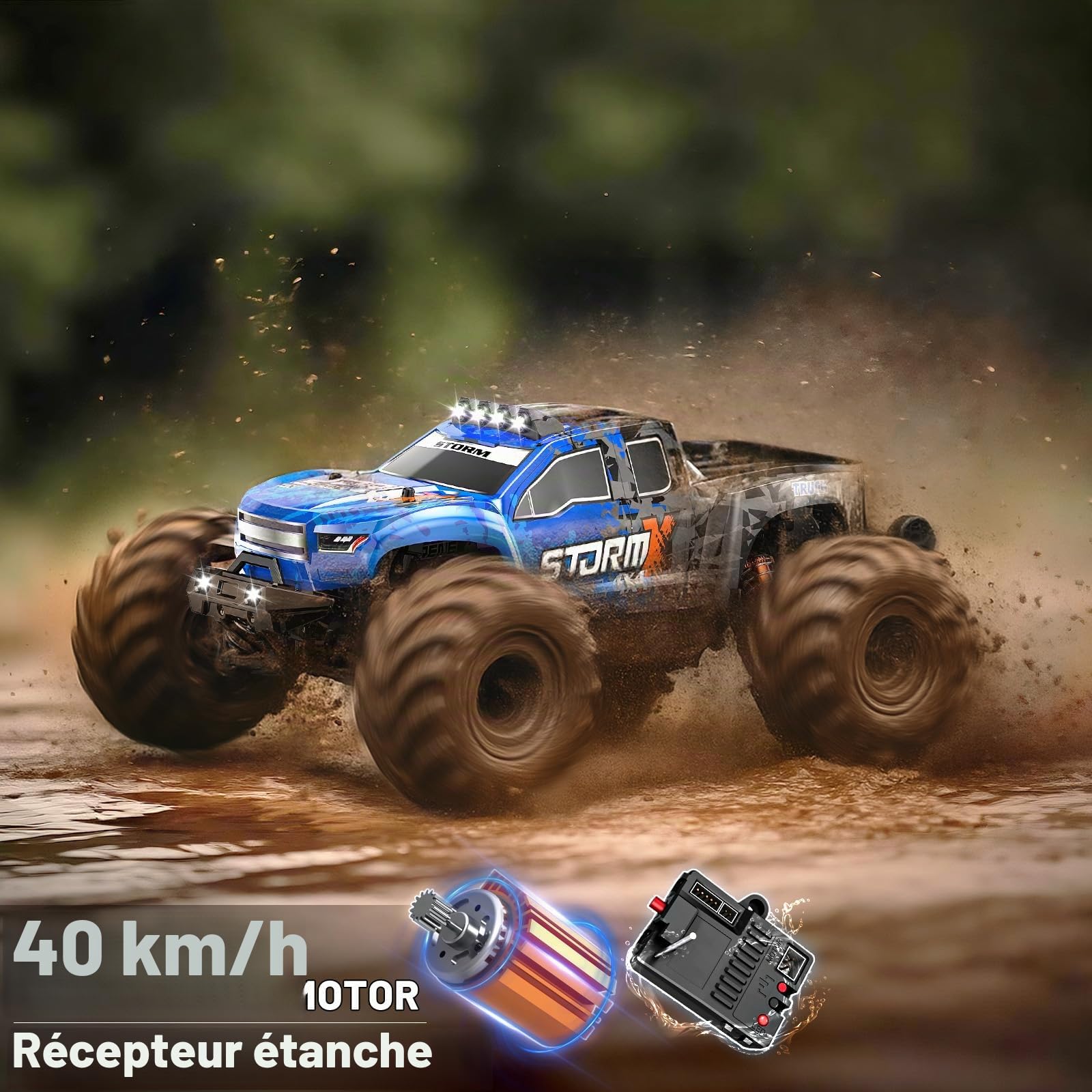 Voiture Télécommandée adulte 1:14 Off-Road RC Truck,Camion RC 4x4 Rapide 40 km/h,Véhicule Tout-Terrain avec 2 Batteries 1300mAh, Amortisseurs Métalliques,6 LED,RC Car Haute Vitesse pour Garçon/Homme