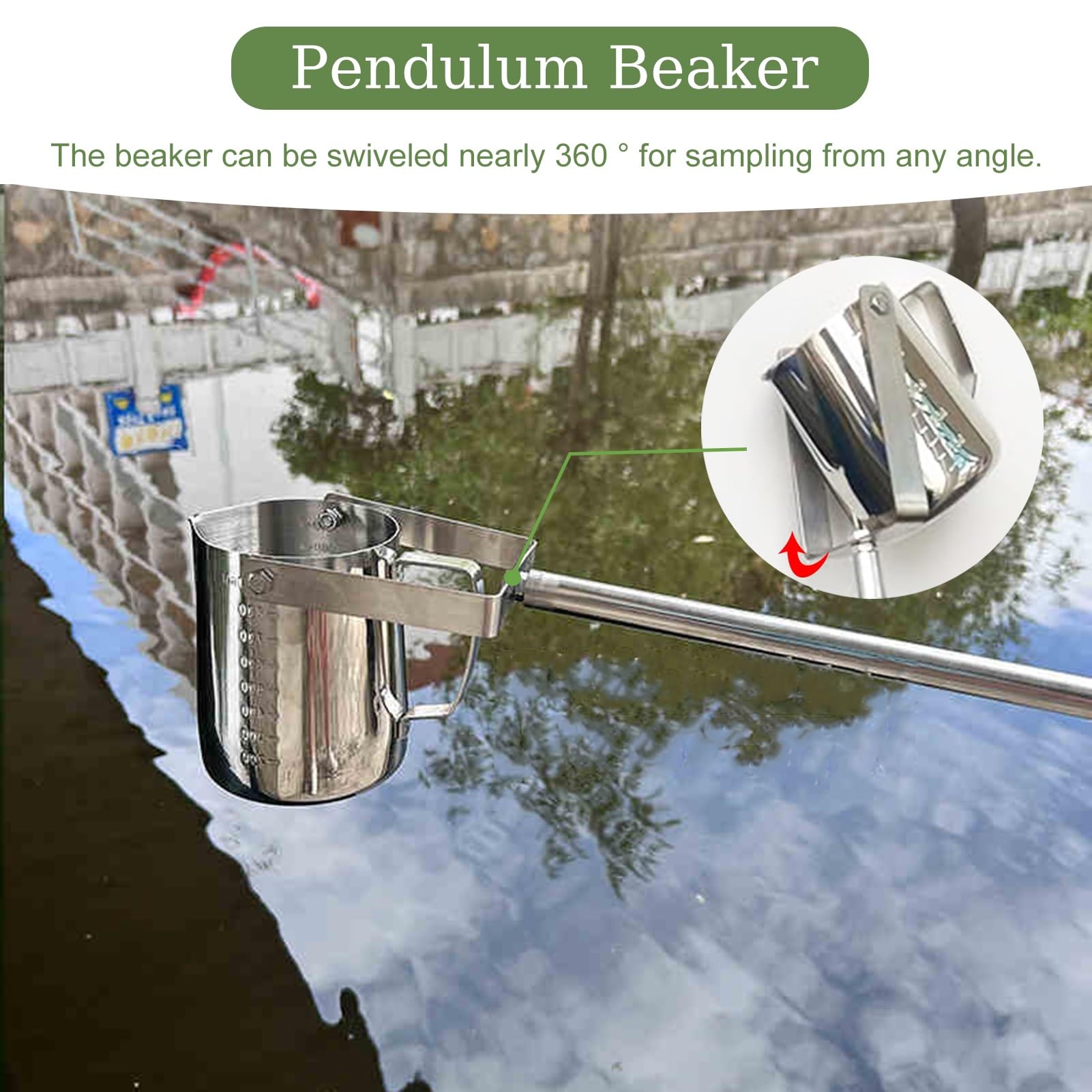 Kit di campionamento dell'acqua in acciaio inossidabile per microbiologi, palo telescopico con becher graduato per campionamento efficiente del flusso