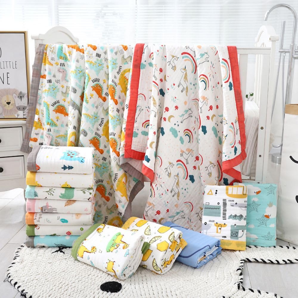 Pure Organic Cotton 6 Layer Muslin Blanket for Baby | Ultra-Soft Swaddling Towel for Newborns and Toddlers |110 X110 mm | 0-3 Years (Random Design),(1 Nos) Multicolor-image-34