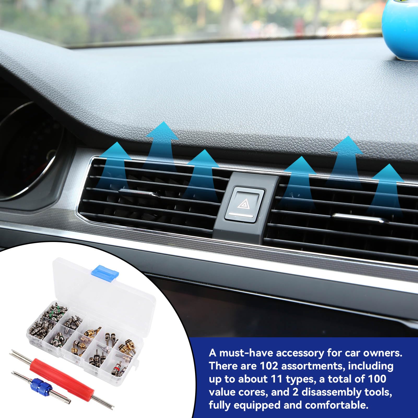 102PCS A/C Valvola Core R12 R134a Automotive Aria Condizionata Valvola Pneumatica Refrigerazione Steli Rimozione Strumento Kit Assortimento