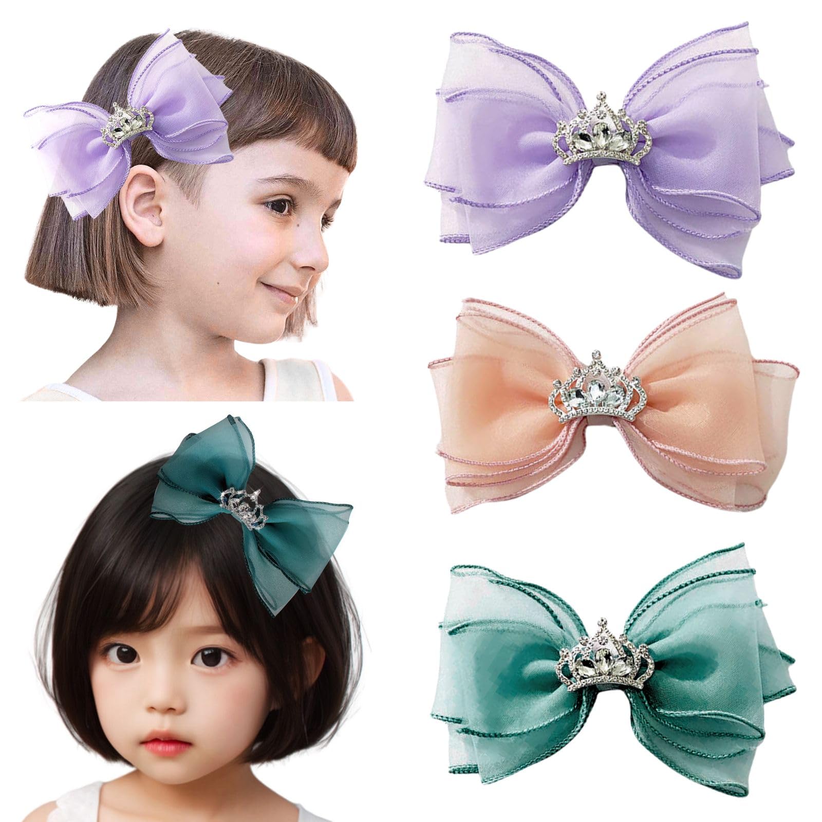 Big Diamond Crown Lace Bow Hair Accessories Clips Set for Baby Girls 10x14 cm
