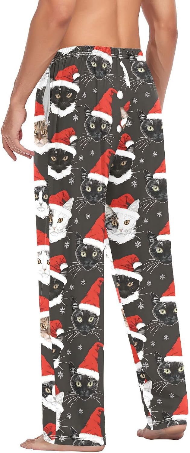 ALAZA Cat Kitten Christmas Men's Pajama Pants Men Cotton Pajama Bottoms with Pockets, S