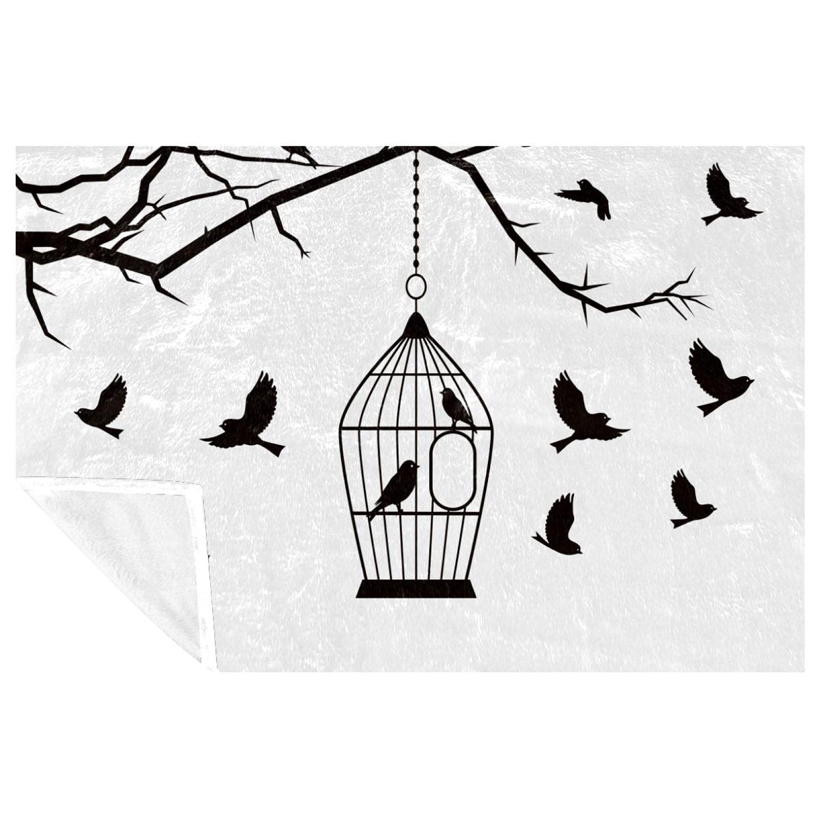 Couverture douce contre le froid plaid chaud motif cage d'oiseaux pour frissons