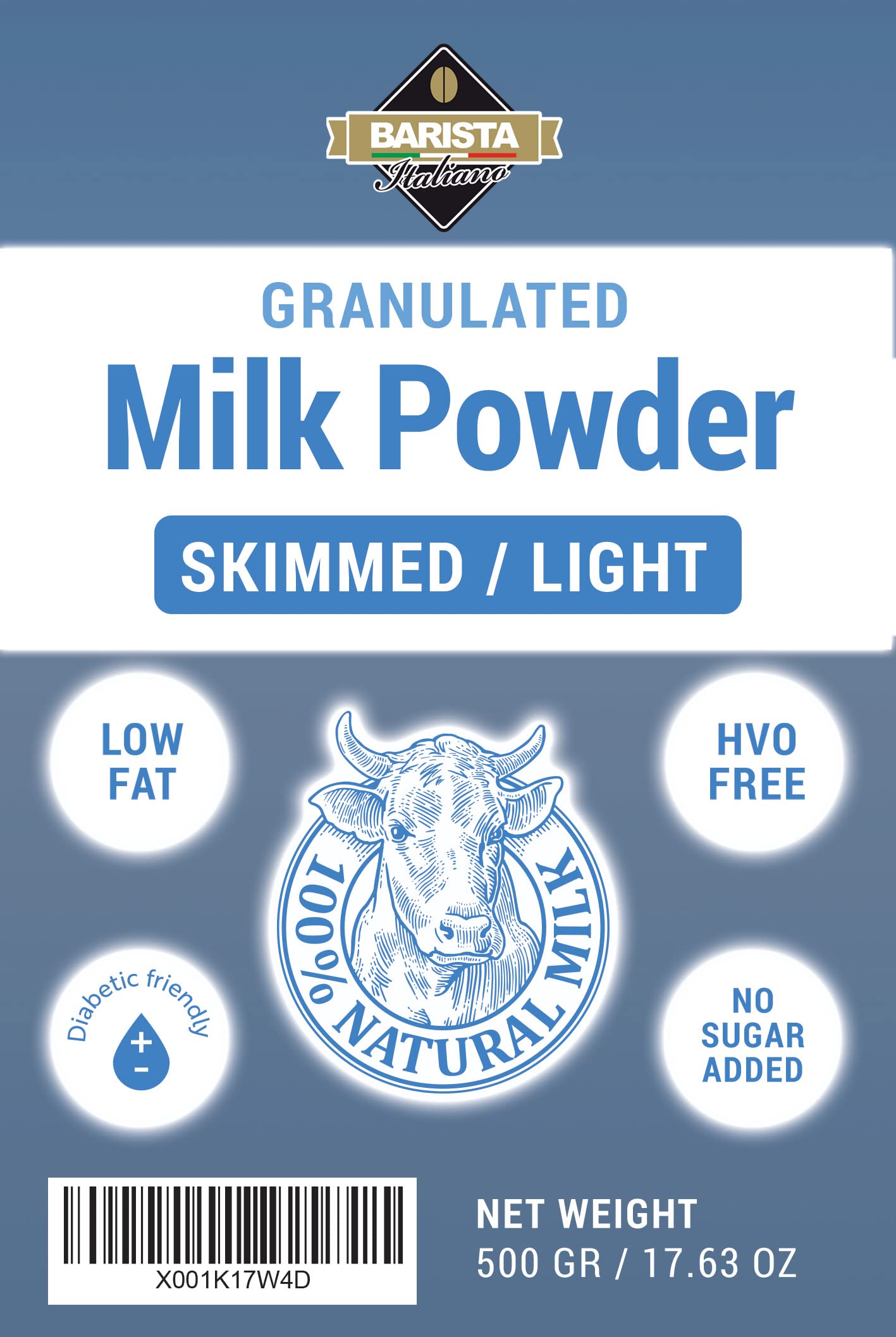 Barista Italiano - Lait en Poudre Écrémé 1Kg (500g x 2) Faible Teneur en Gras | Sans Sucre Ajouté