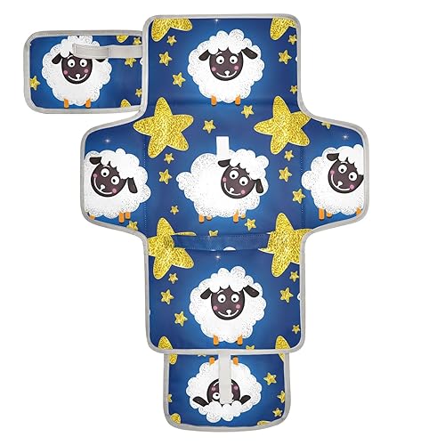 Cute Sheep Portable Changing Pad with Built-in Pillow, Waterproof Foldable Baby Diaper Changing Pads, Diaper Mat for Boys and Girls