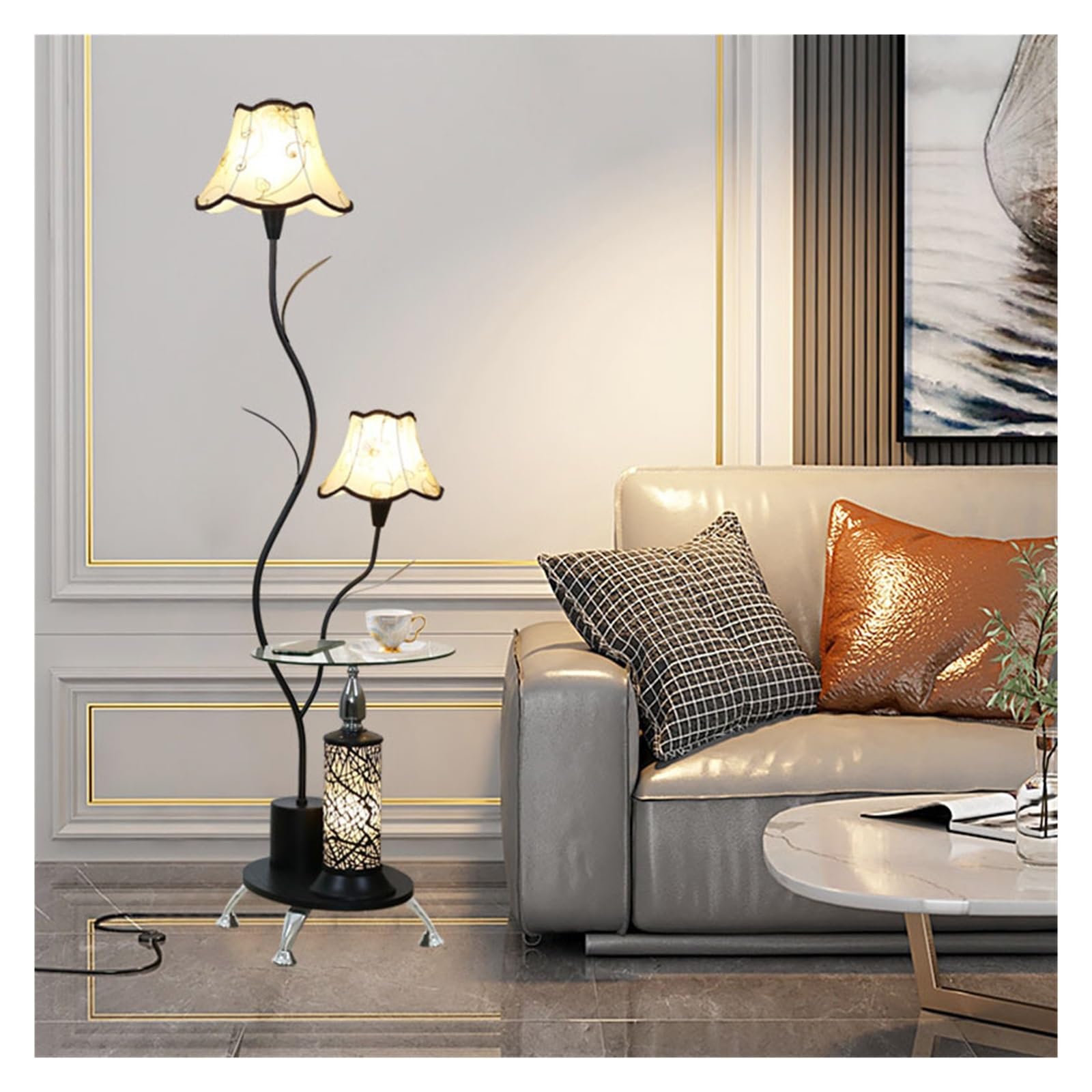 Luce da terra Lampada da Terra, Semplice con Tavolino in Vetro, Piedini for Divano in Hardware, for Soggiorno/Camera Letto/Ufficio Lampada d'angolo