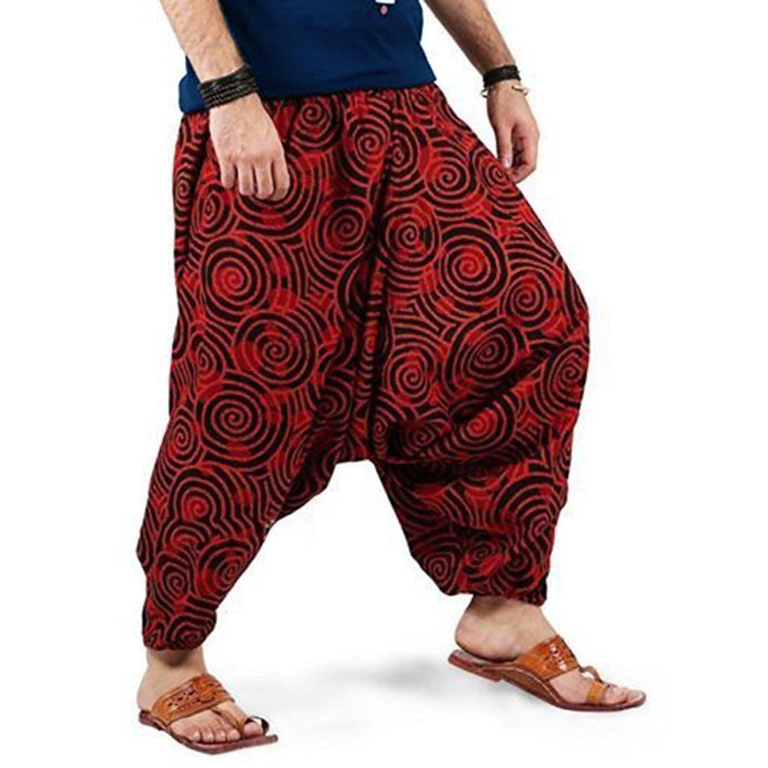 Regular Alphanic Man & Woman Cotton Harem Pant Alibaba Baggy Bohemian Yoga Harem Pants Red Jalebi-image-36