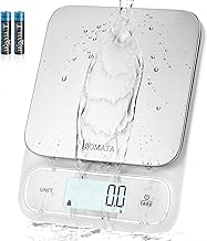BOMATA Waterproof IPX6 Kitchen Scale, 0.1g High Precision, Max 5kg, Washable, Stainless Steel Weighing Platform, Digital Scale for Food，Cooking, Weight Loss, etc.AAA White