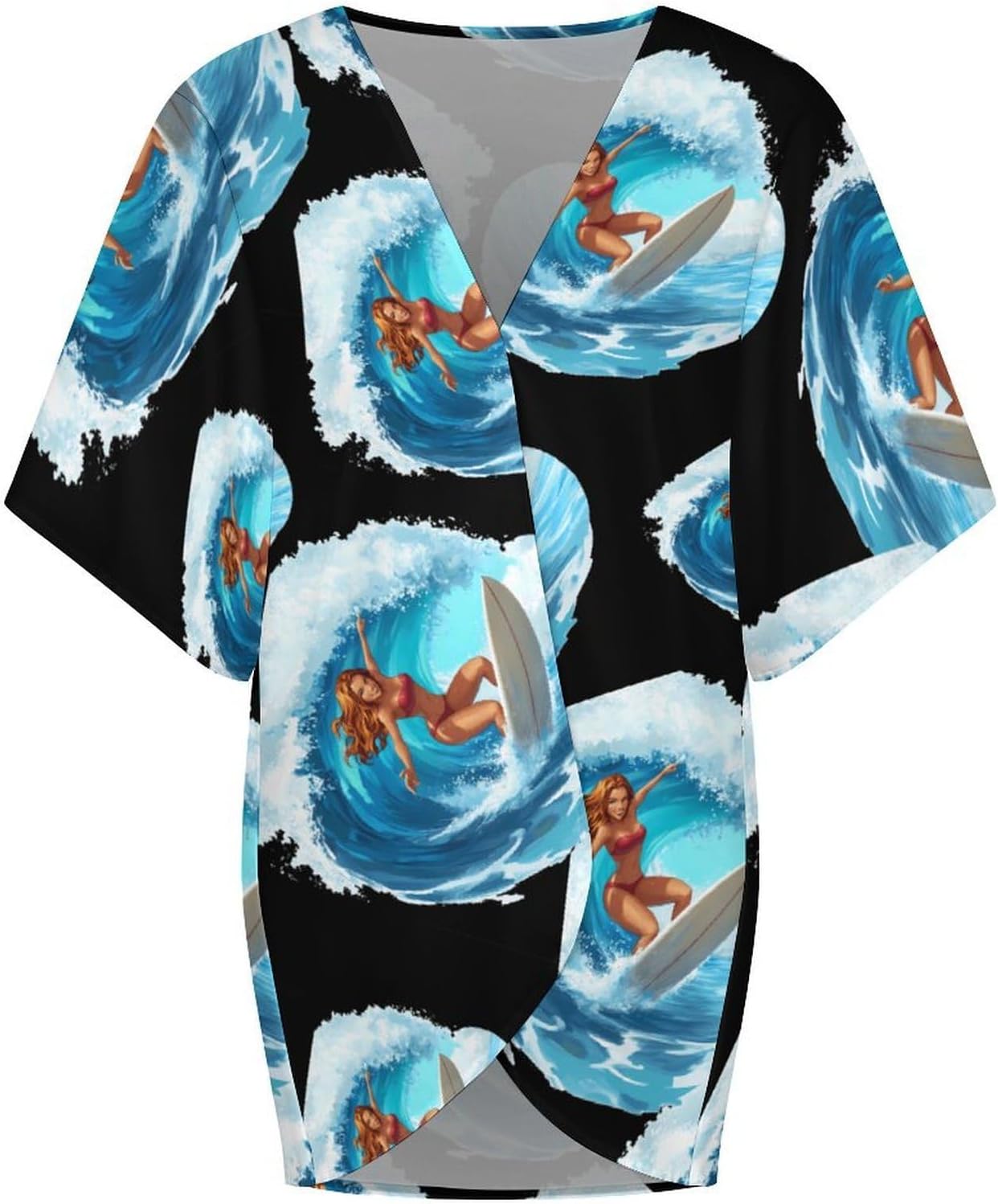 Ocean Surfing Woman Women's Open Front Cardigan Short Sleeves Jacket Lightweight Sweaters Tops