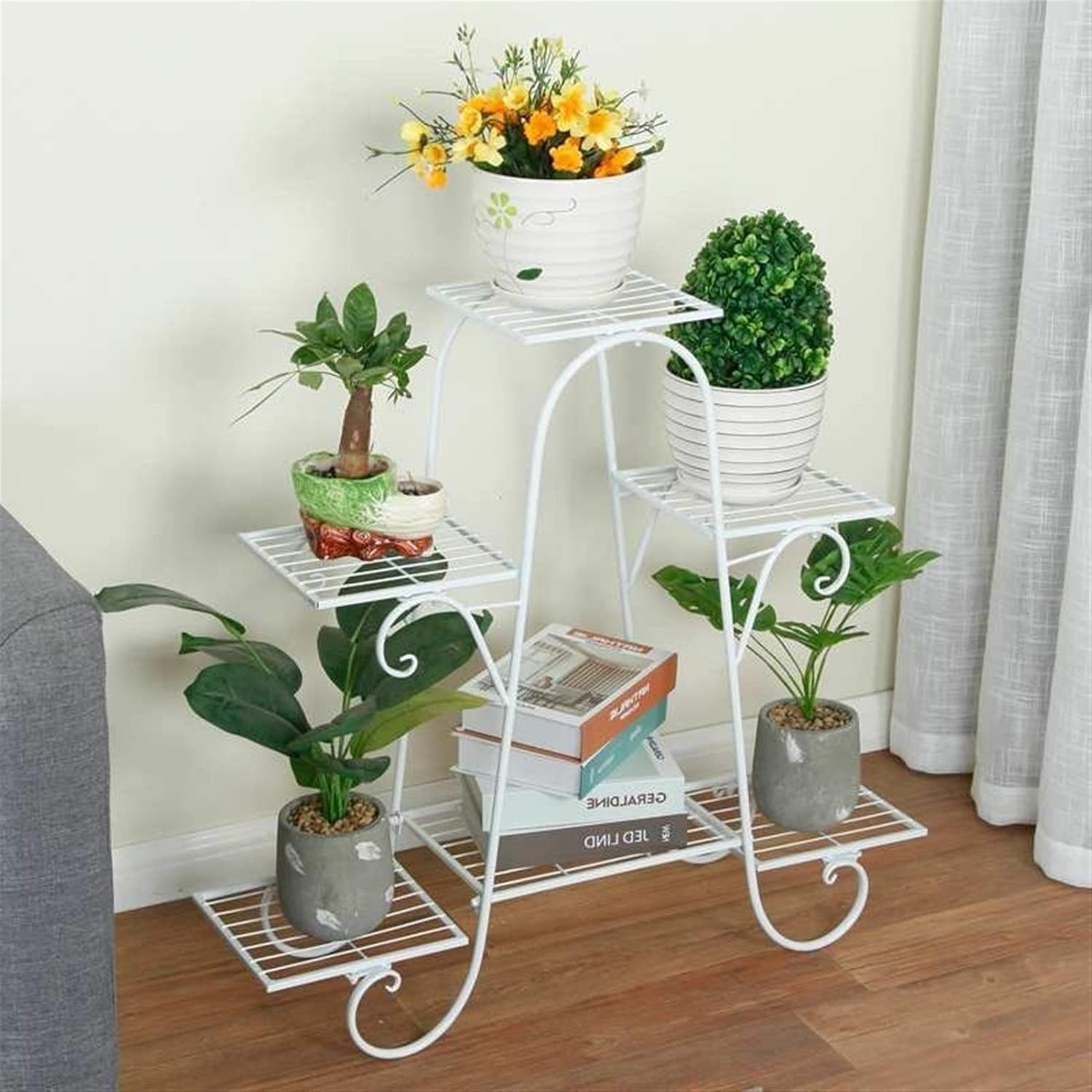 6 Layers European Wrought Iron Flower Stand Indoor Multi-story Flower Stand Rack Floor-standing Balcony Flower Pot Shelves(Black)