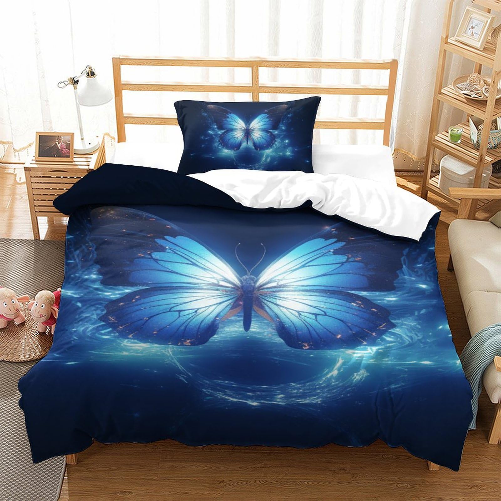Housse de couette papillon microfibre anti-plis avec zip 135x200