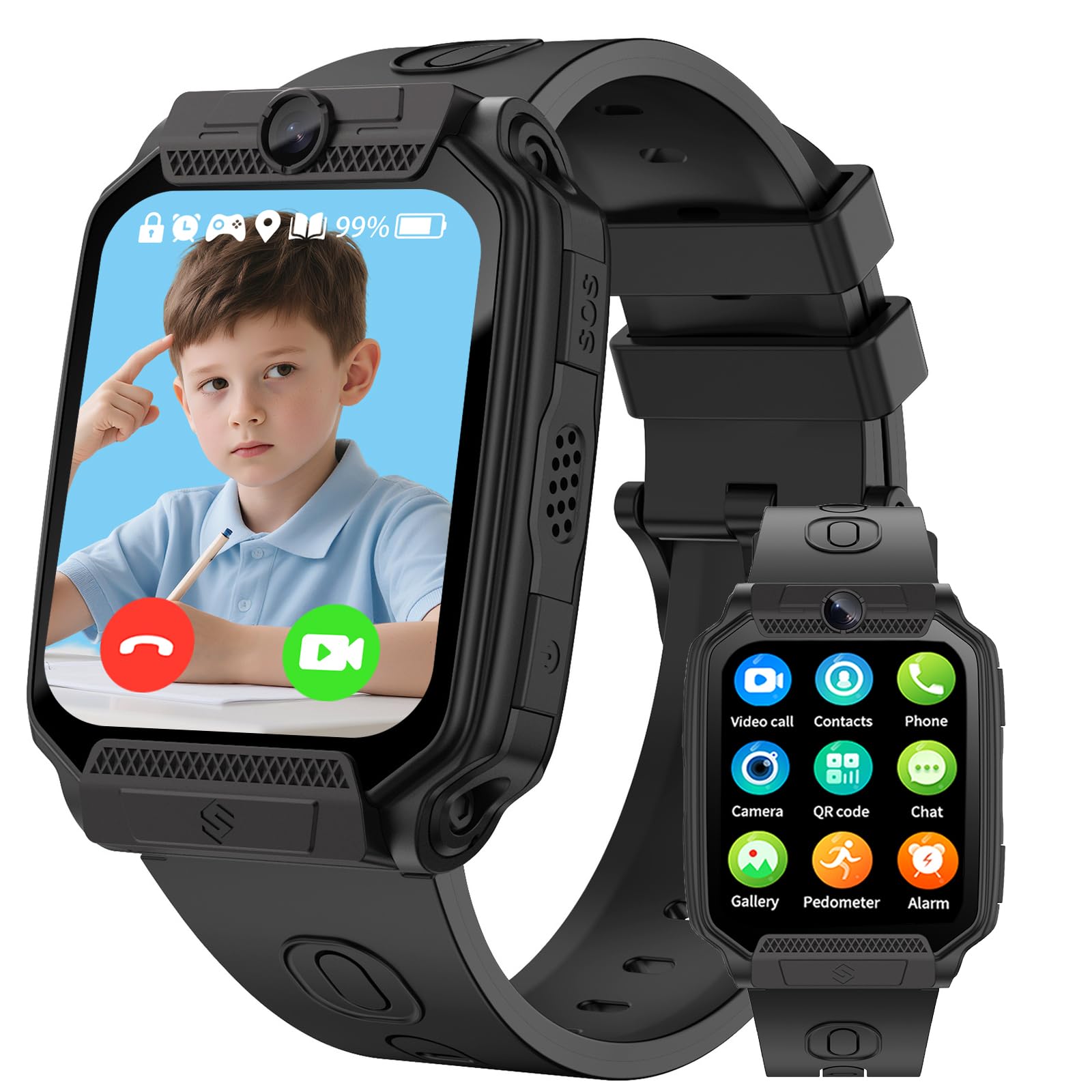 clleylise Smartwatch Bambini con GPS+LBS, Videochiamata, Chiamata, SOS, 7 Giochi Educativi, Modalità Scuola, Contapassi e Fotocamera, Orologio Digitale Multifunzione, Telefono per Bambini
