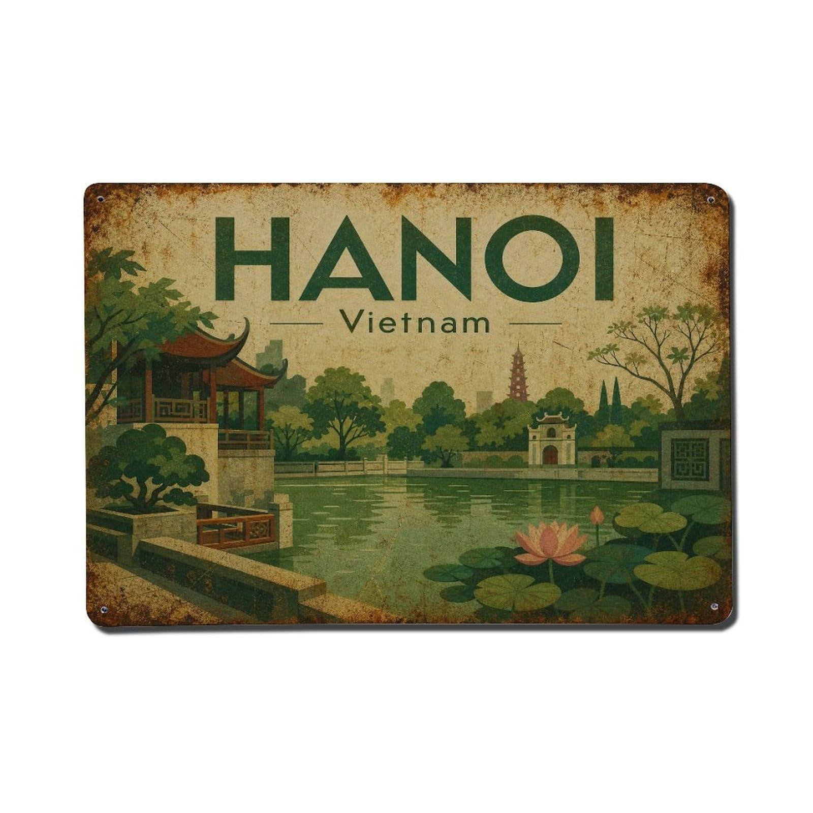 Classic Hanoi Vietnam Heritage Garden Temple Travel Metal Tin Sign