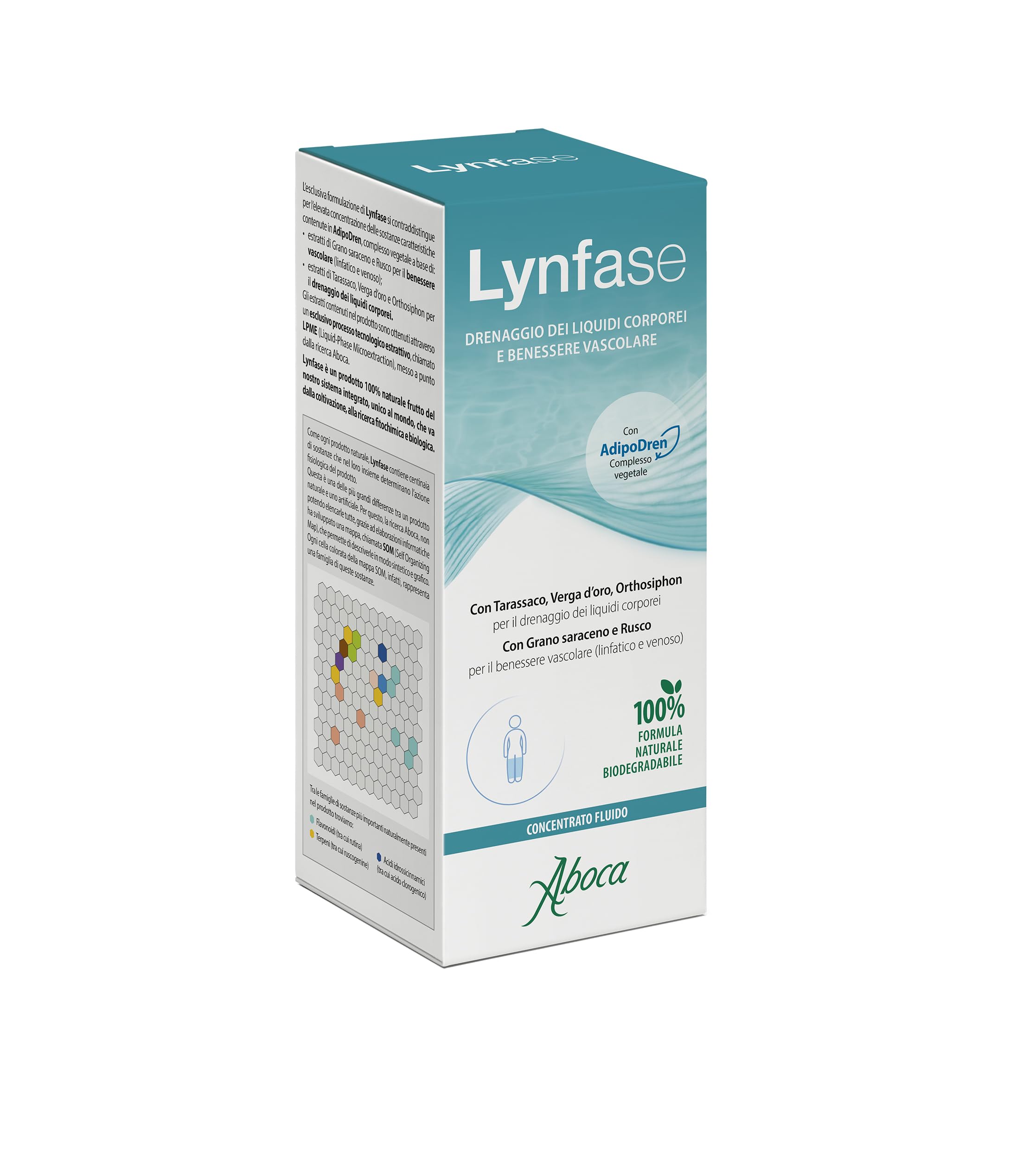 Aboca Lynfase Concentrat Fluide Flacon 180 g - Drainage des Liquides Corporels et Bien-être Vasculaire avec Pissenlit, Verga d'or, Orthosiphon, Sarrasin et Rusco
