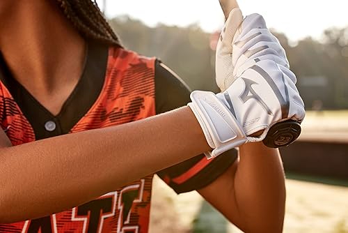 Miniatura 3 de Mizuno F-257 Guantes de bateo de sóftbol para mujer  Par  Palma de cuero de grano completo  Insertos AirMesh  Lengüeta de muñeca QuikAdjust