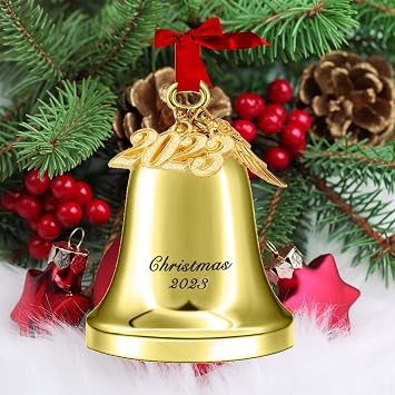 Christmas Bell Ornament Iron Plated Bell Ornament with Red Ribbon Perfect Annual Christmas Tree Decoration Gold-Christmas Bell 2023