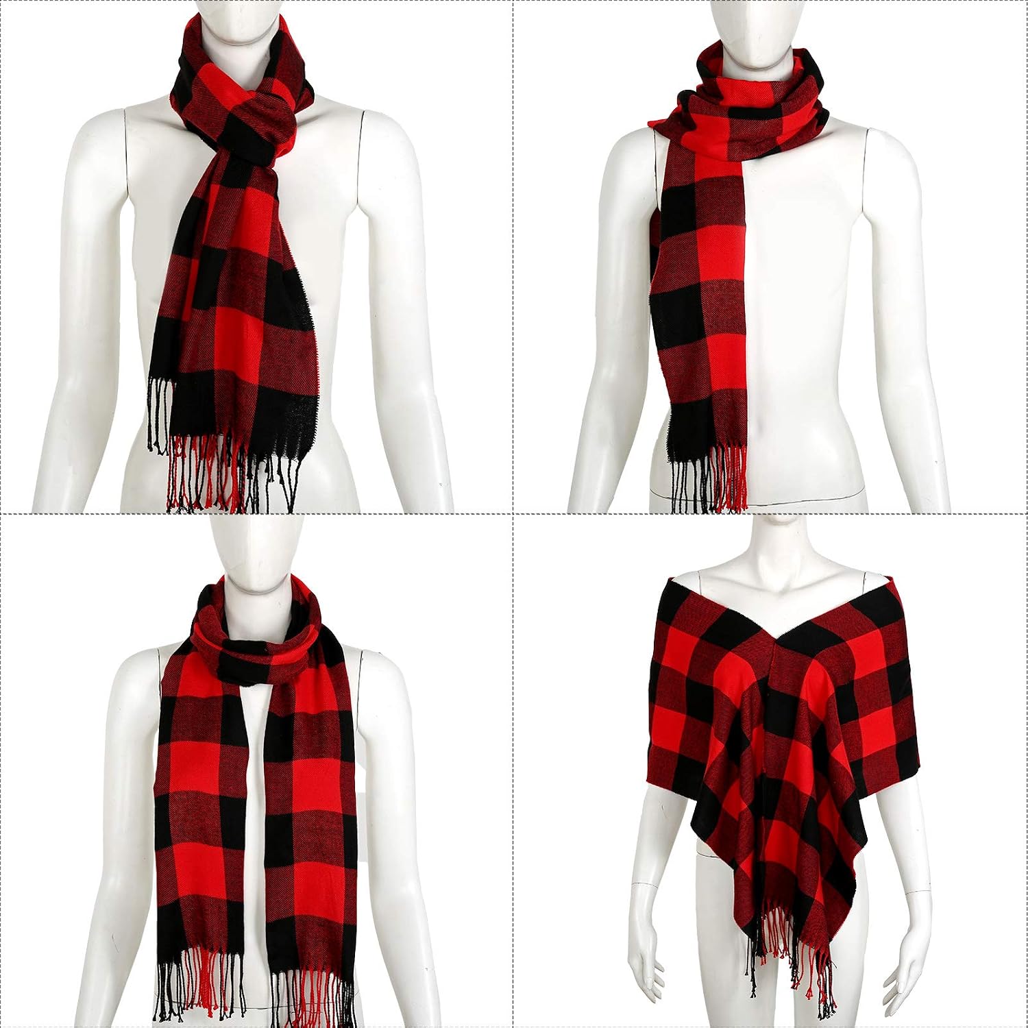 Geyoga 2 Pcs Plaid Trapper Hat Scarf Set with Faux Fur