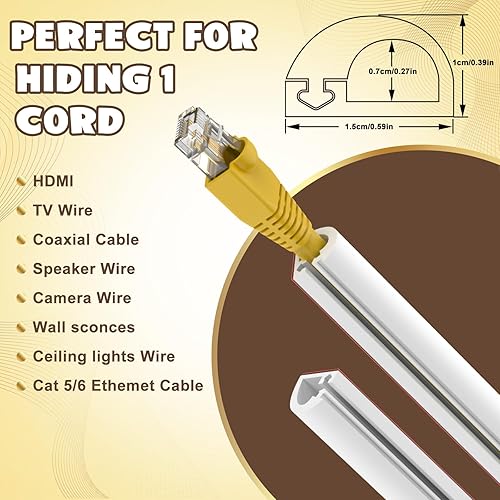 Miniatura 4 de Cubierta de cable de pared de 196 pulgadas, cubierta de cable autoadhesivo para cables, cubierta de cable flexible para gestión de cables, 0.59