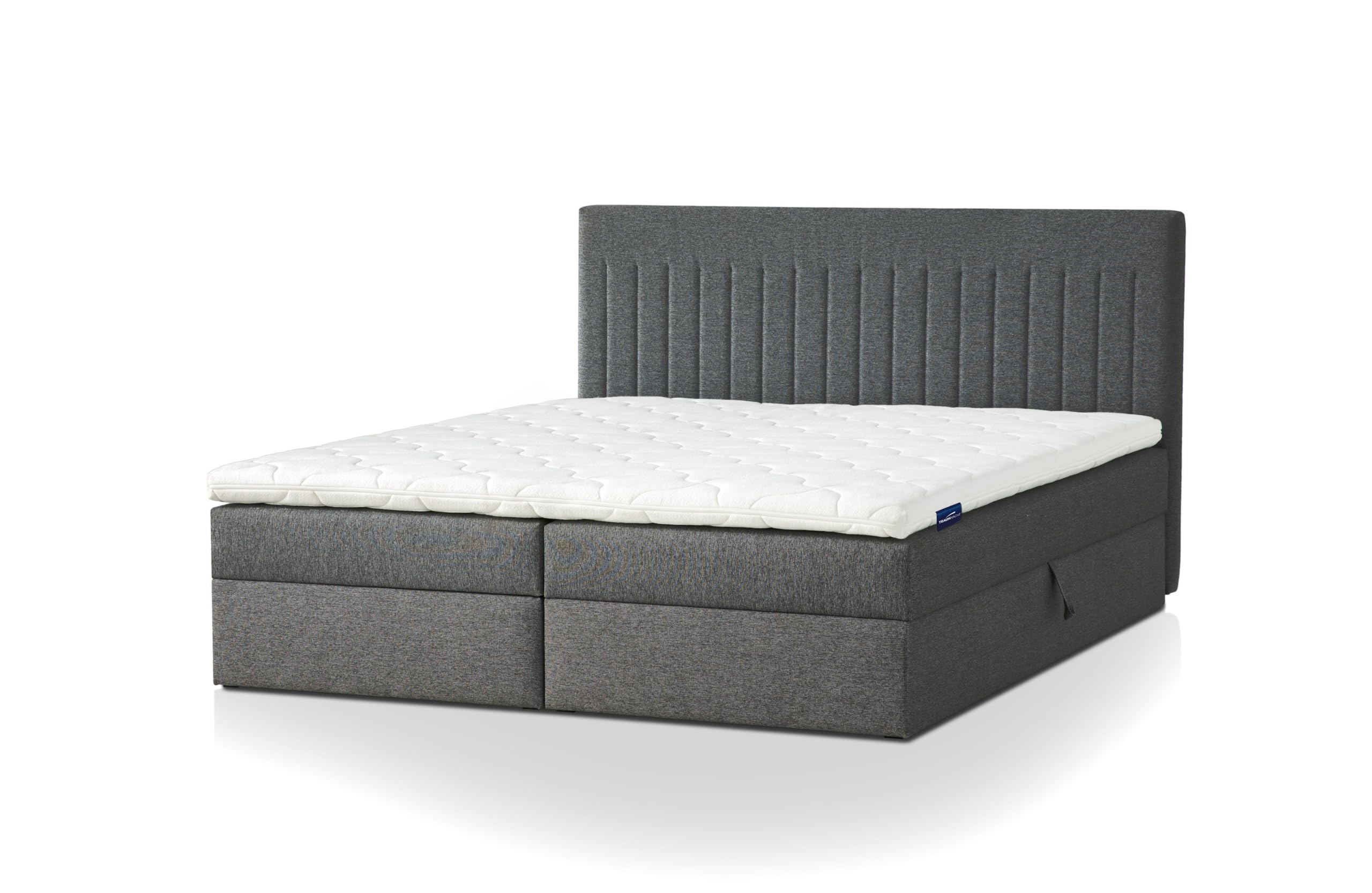 Traumnacht Boxbett Nizza mit praktischem Stauraum, mit 7-Zonen Tonnentaschenfederkernmatratze (H3) und Komfortschaumtopper, Leichter Aufbau, 180 x 200, dunkelgrau
