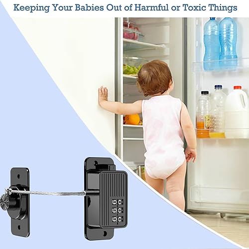 Miniatura 5 de Cerradura de puerta de refrigerador con contraseña, cerradura de puerta de refrigerador a prueba de niños para refrigerador de cocina, armarios y