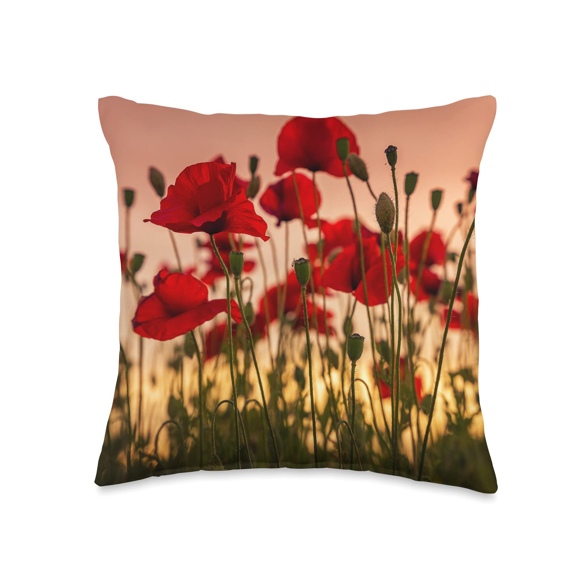 Red Nature Gift Ideas Red Poppy Flower Field Throw Pillow, 16x16, Multicolor