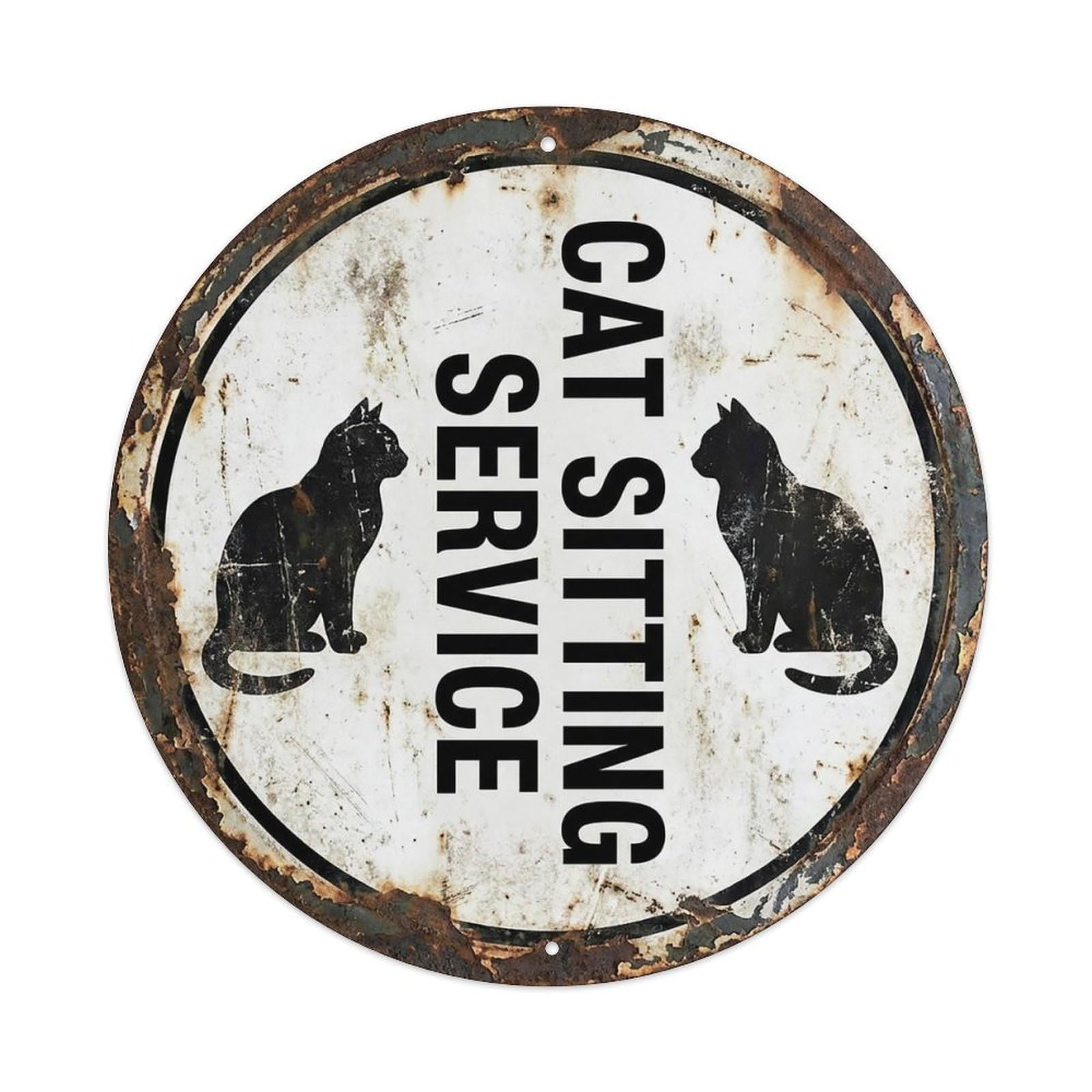 Vintage Cat Sitting Service Decor Vintage Metal Tin Sign Plaque Wall Decor for Cafe, Club Bar, Office, Garden Metal Poster 8x8Inch