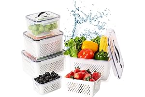 LUXEAR Produce Vegetable Saver Container with Lid, Colander Vent Handle
