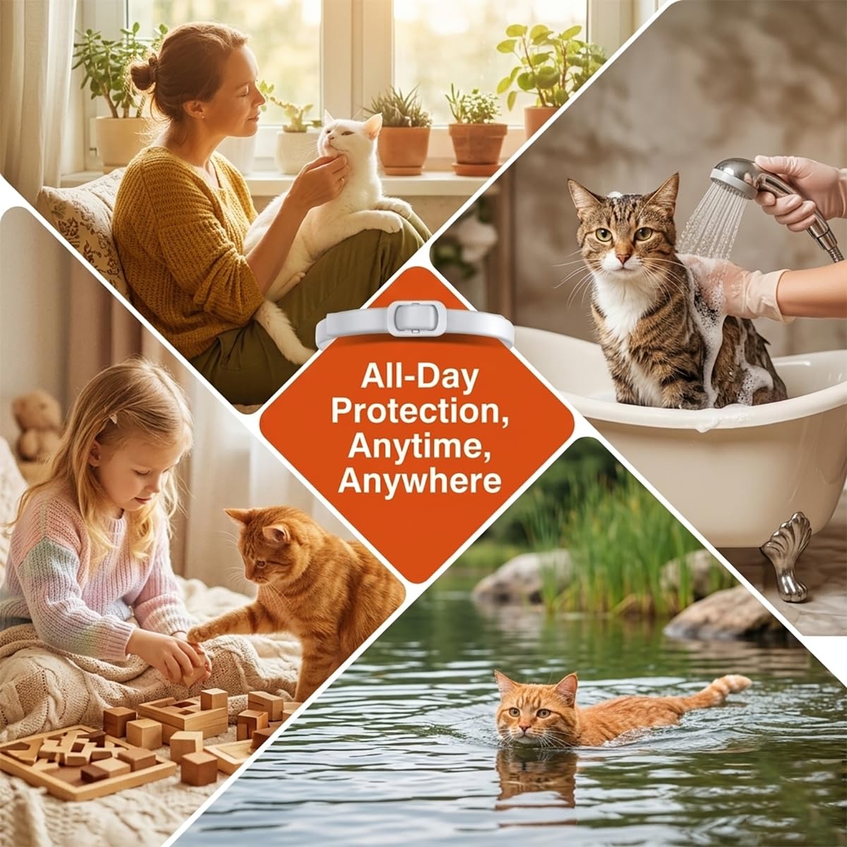 Collar Antiparasitario para Gatos – Anti Pulgas y Garrapatas – Pack de 2 Collares Ajustables con Aceites Esenciales Naturales – Protección Diaria para Gatos Pequeños y Adultos