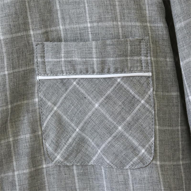 Shanghai Story Men's Notched Collar Short Sleeve Sleepwear Long Pants Pajamas Sets Check Print PJS4