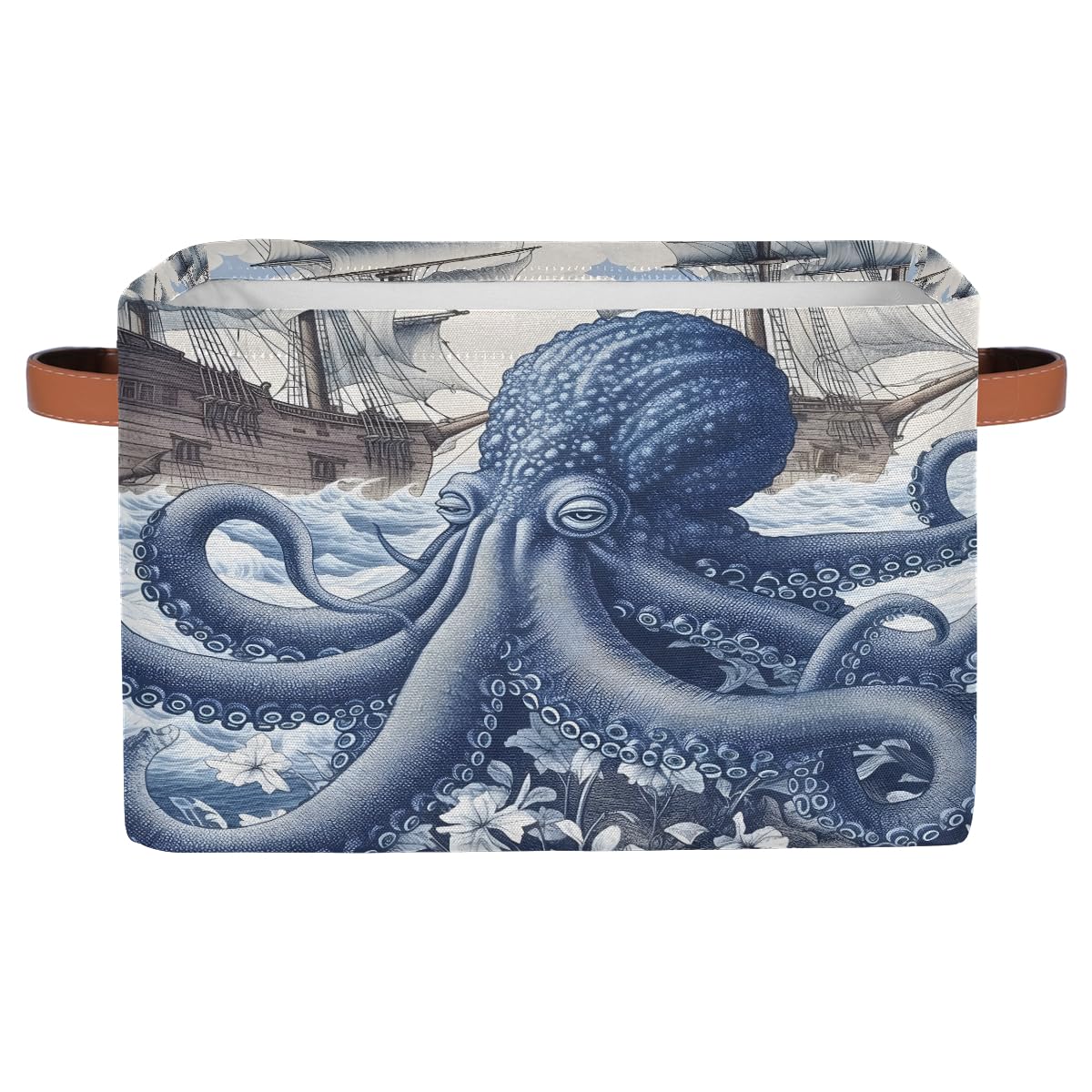 Kaifanee Storage Bins Foldable Cube Storage Baskets, Blue Nautical Octopus Huge Ocean Kraken Closet Shelf Organizer, Decorative Basket for Nursery
