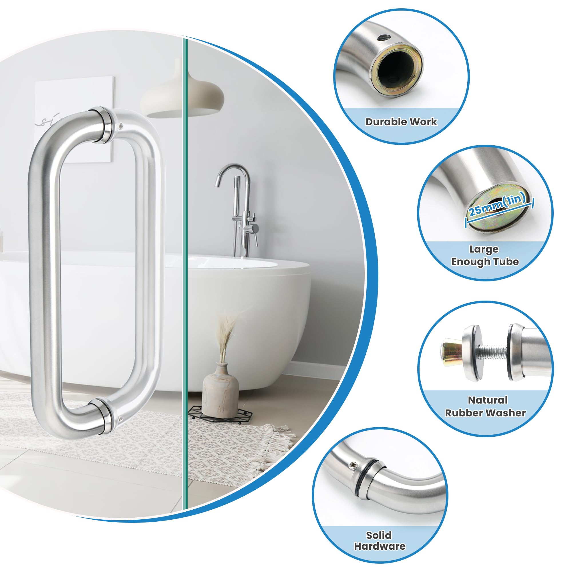 Alise Shower Door Handle,Sliding Glass Door Pull 16 Inch Round Back To - View #4