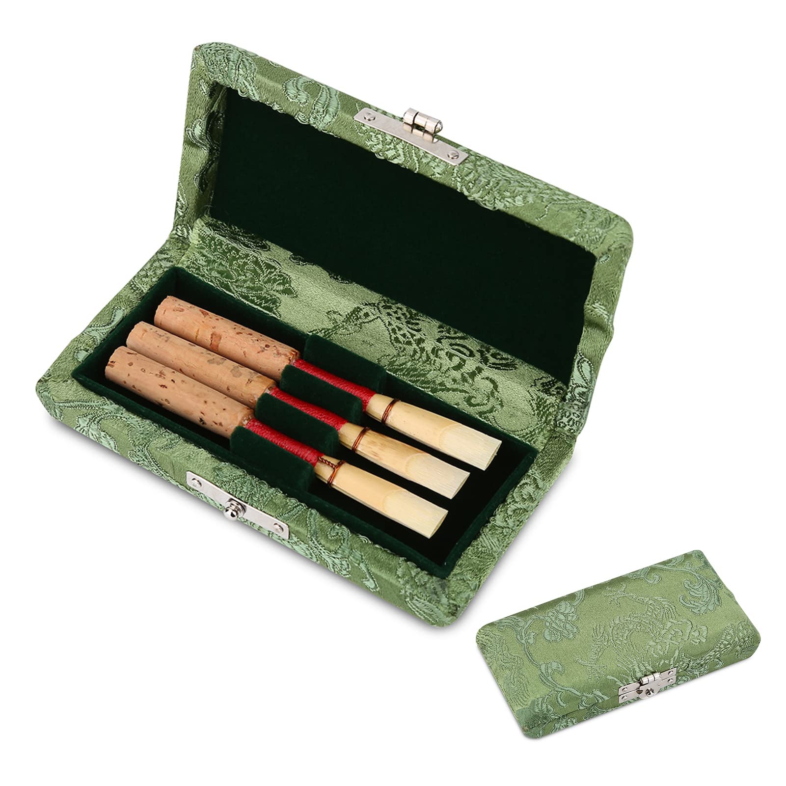KIMISS Caja de Almacenamiento con Soporte para Cañas de Oboe de Madera de para 3 Cañas de Oboe - Estuche de Caña Duradero con Protección de Terciopelo - Accesorios para Viento y Viento de Madera