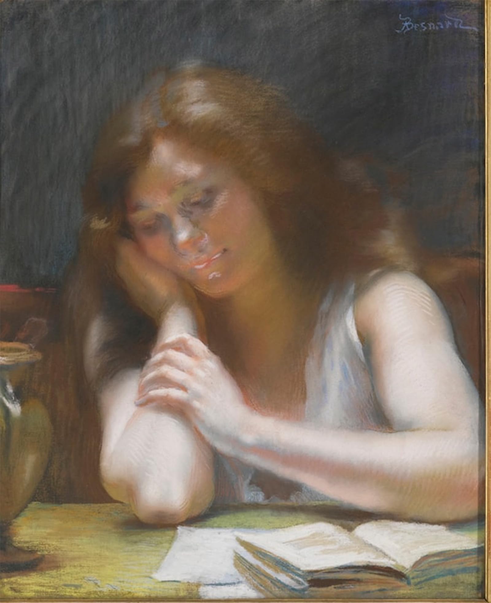 ARTXLXXBN Famous Painting Canvas Artwork Graffiti Print the Reader by Paul Albert Besnard Portrait Canvas Image for Home Decor 60x90cm