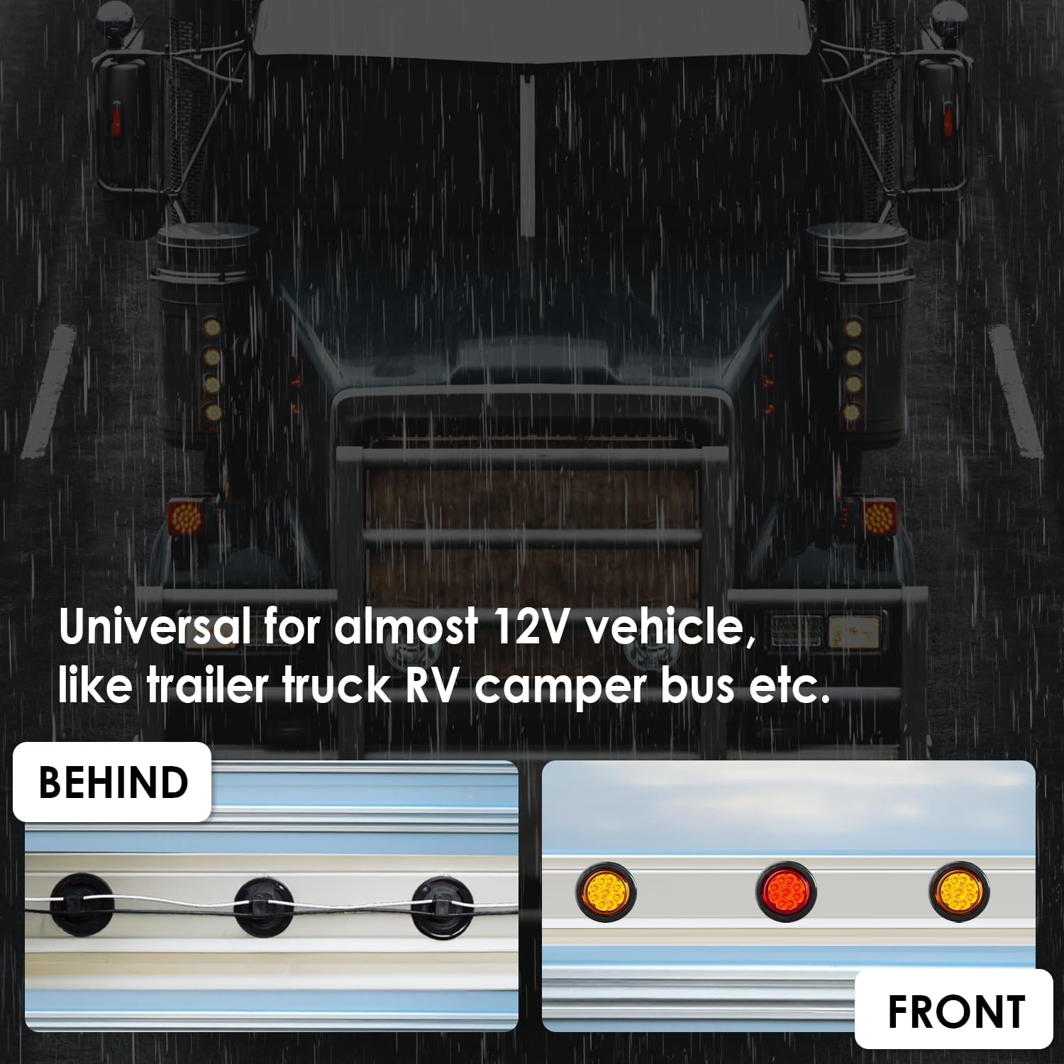 20 Pcs 2 Inch Round 10 Amber + 10 Red LED with Reflectors + Harness Roll Set Easy Installation Double Male Bullet Plugs, Side Marker, Clearance 12V DC Fender Panel Lights for Track Trailer