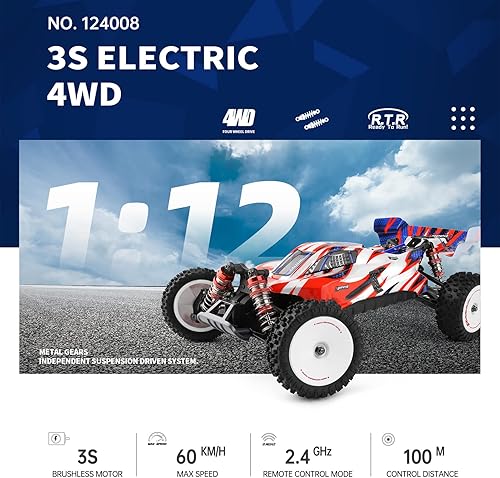 Miniatura 2 de GoolRC WLtoys 124008 - Autos RC sin escobillas para adultos, auto de control remoto a escala 112, 4WD 60 KMH, auto de carreras de alta velocidad,
