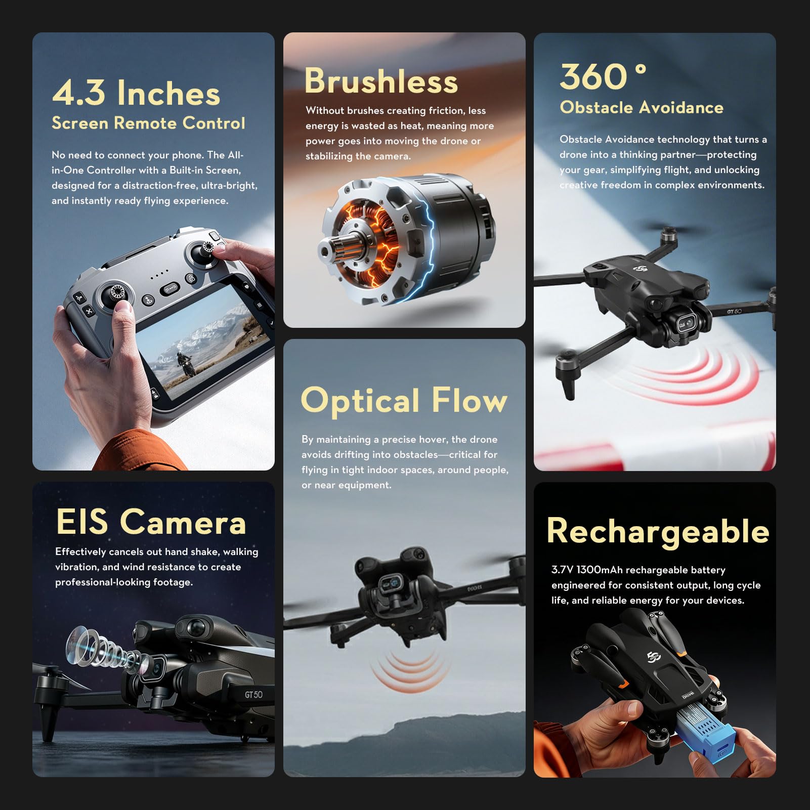 Drone caméra brushless 1080P avec écran 4,3" WiFi pliable