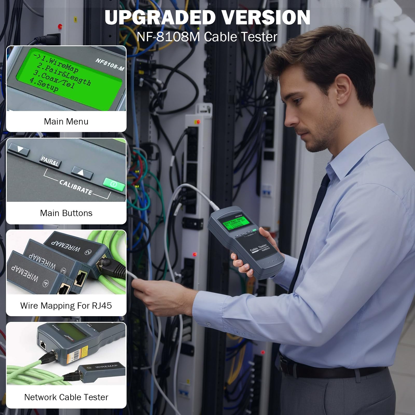 Testeur de câbles réseau – Kit de test de longueur de câbles Ethernet pour réseaux LAN Cat5 Cat6 5e 6e mesure la longueur, localise les points de rupture et teste la continuité avec 8 modules distants