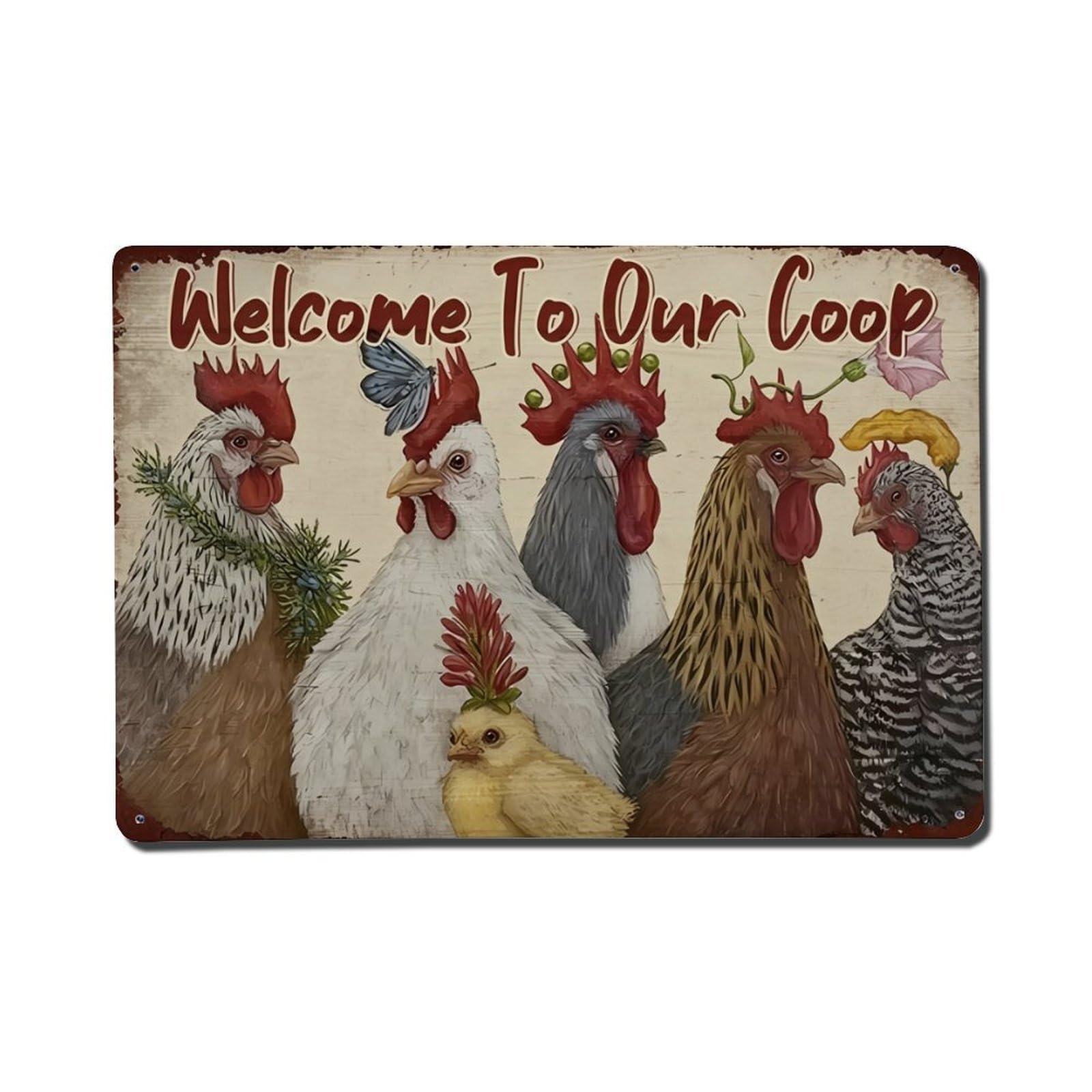 Welcome To Our Coop Chicken Farm Vintage Wall Sign Vintage Aluminium Metal Sign, Retro Wall Decor for Home, Bar, Garage & Farmhouse 20x30cm