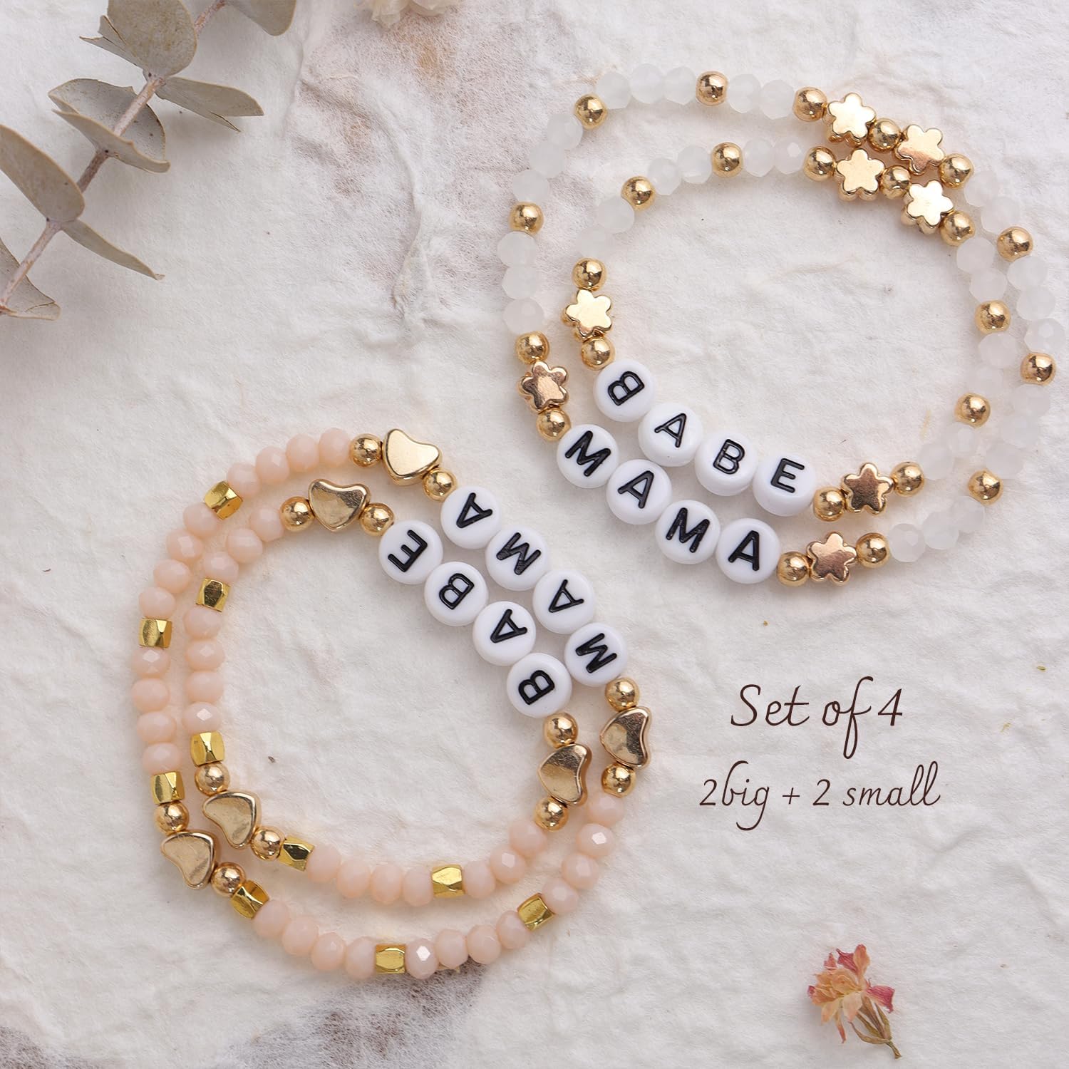 Gold Beaded Initial mom Bracelets for Woman, Dainty Letter Flower Beaded Stretch Stackable Bracelet Mother’s Day Jewelry Gift - Image 5